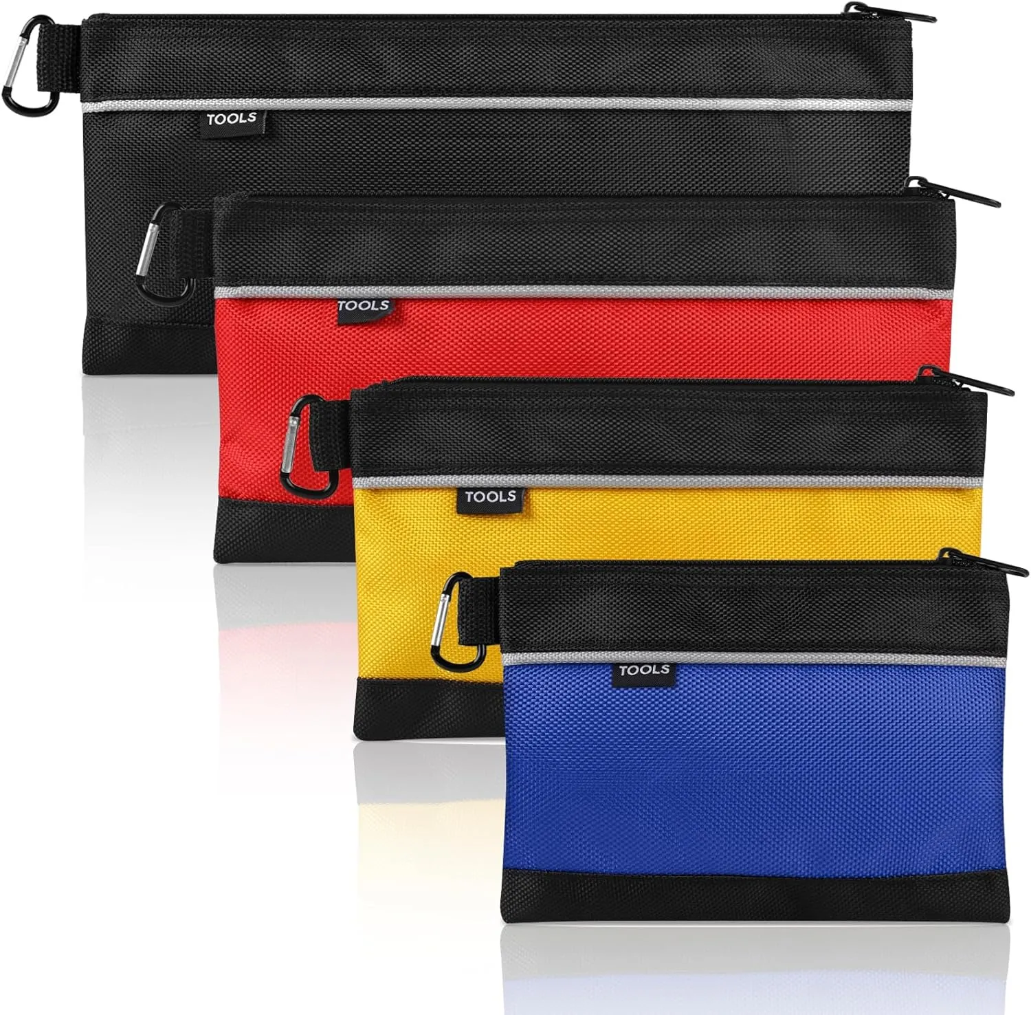 4 Pack Tool Pouch, Small Tool Bag with Zipper, 1680D Oxford Waterproof Multipurpose Tool Pouches with Carabiner for Men Tools, Travel Accessary, Stationary, Gadgets Storage Organizer, PSGJD-X4