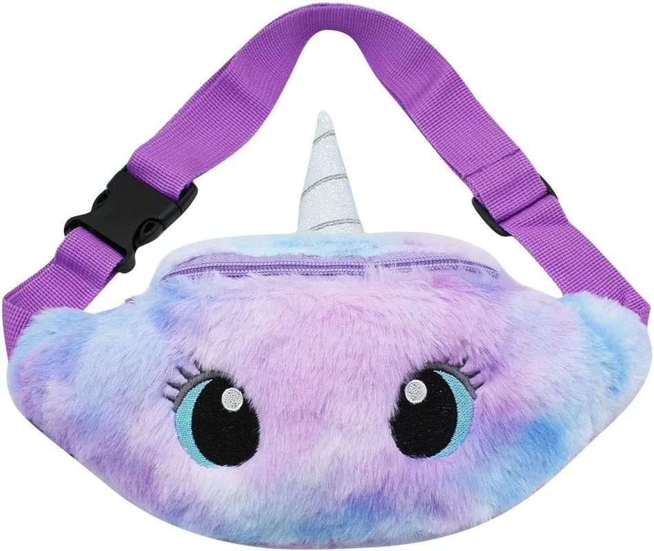 AIBEARTY Rainbow Unicorn Panda Plush Fuzzy Fanny Pack Waist Bag Cute Bum Bag for Girls Boys