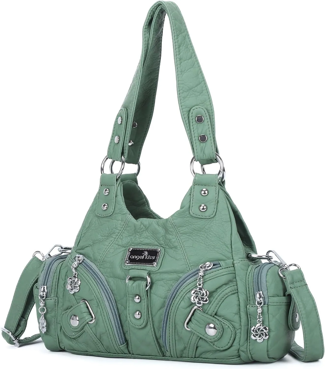 Angel Kiss Purses for Women Small Hobo Shoulder Bags Vagen Leather Multi-Pocket Tote Bag with Zipper