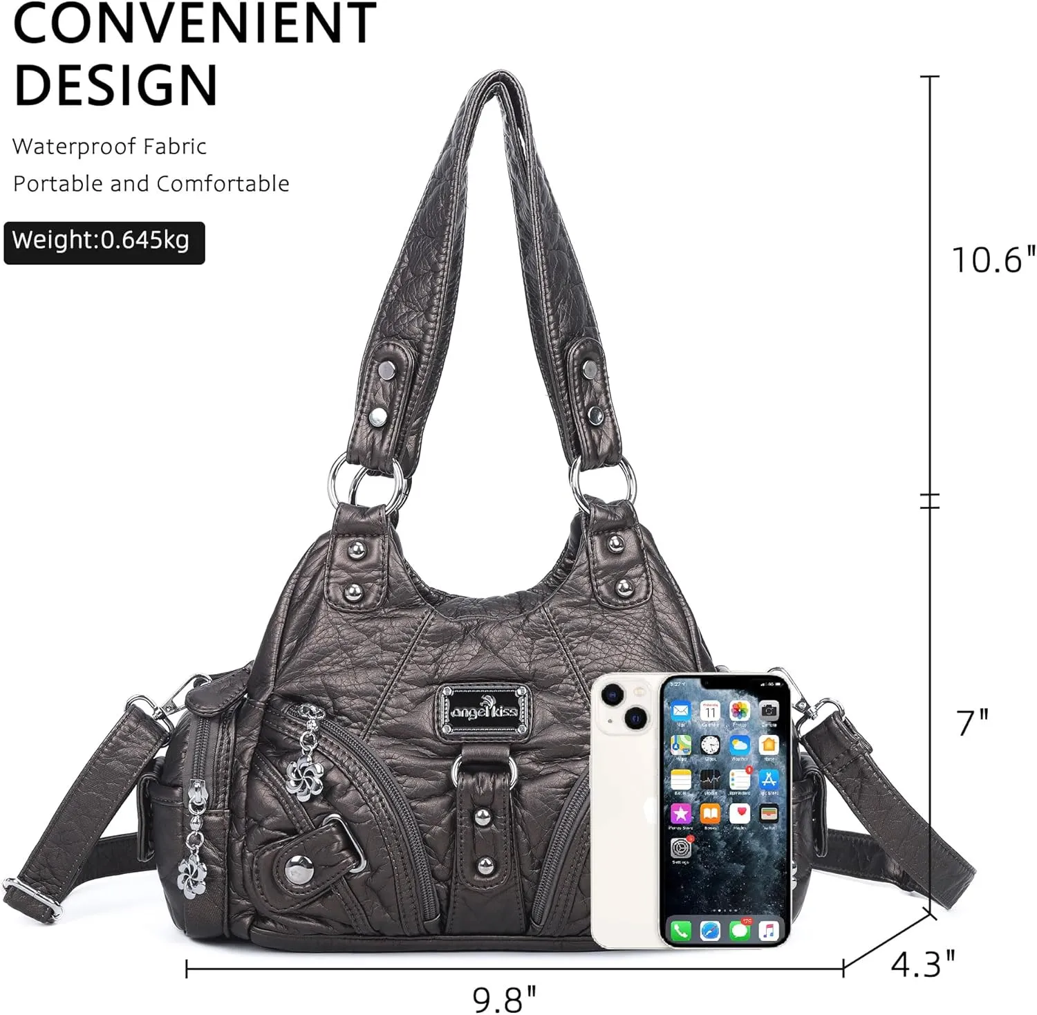 Angel Kiss Purses for Women Small Hobo Shoulder Bags Vagen Leather Multi-Pocket Tote Bag with Zipper