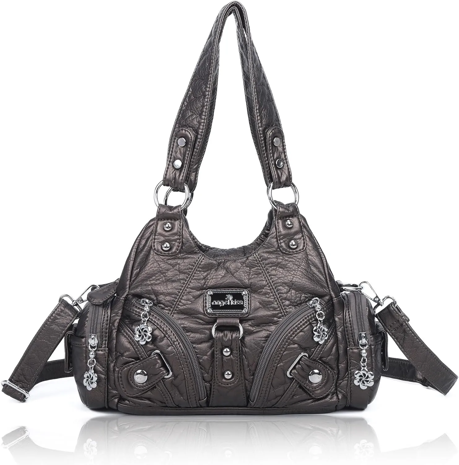 Angel Kiss Purses for Women Small Hobo Shoulder Bags Vagen Leather Multi-Pocket Tote Bag with Zipper