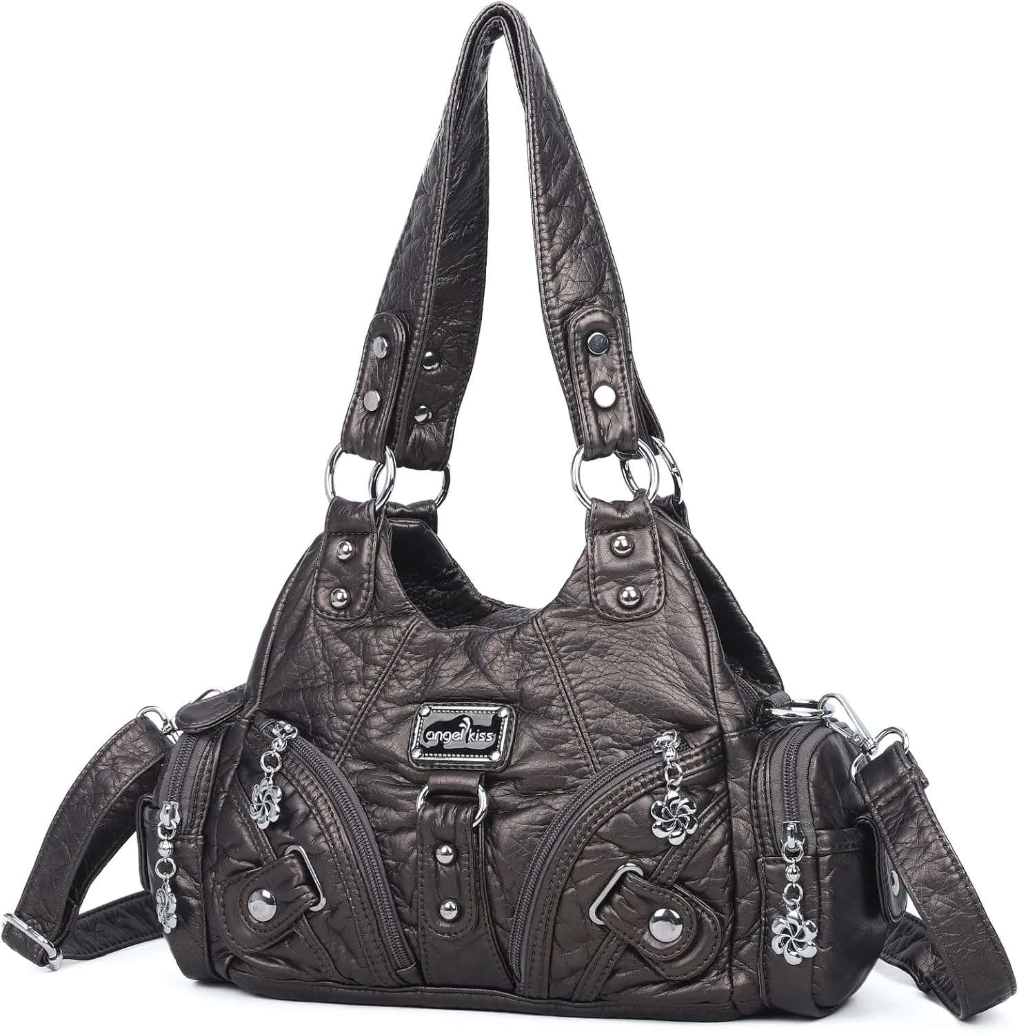 Angel Kiss Purses for Women Small Hobo Shoulder Bags Vagen Leather Multi-Pocket Tote Bag with Zipper