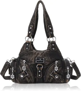 Angel Kiss Purses for Women Small Hobo Shoulder Bags Vagen Leather Multi-Pocket Tote Bag with Zipper