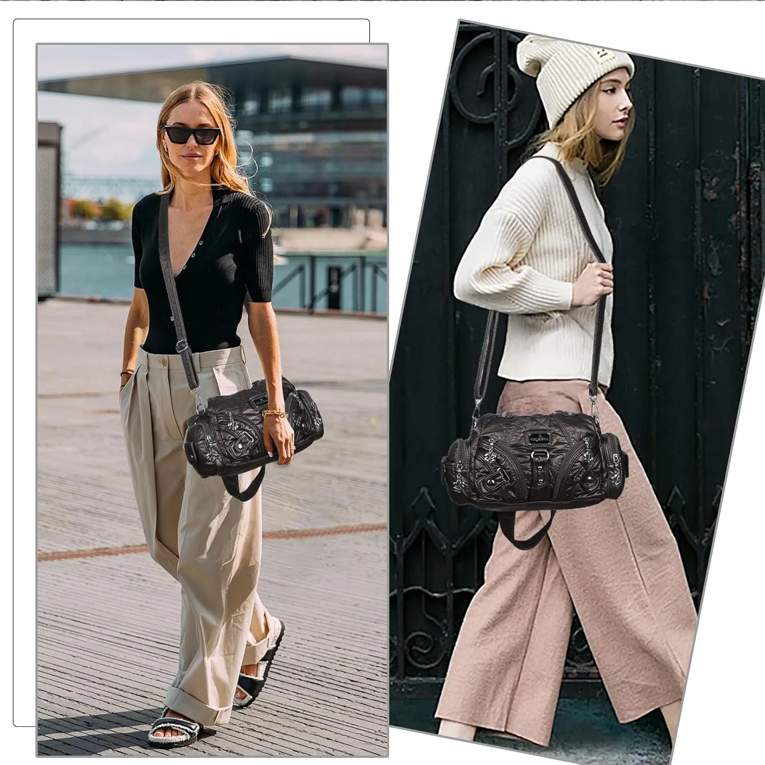 Angel Kiss Purses for Women Small Hobo Shoulder Bags Vagen Leather Multi-Pocket Tote Bag with Zipper