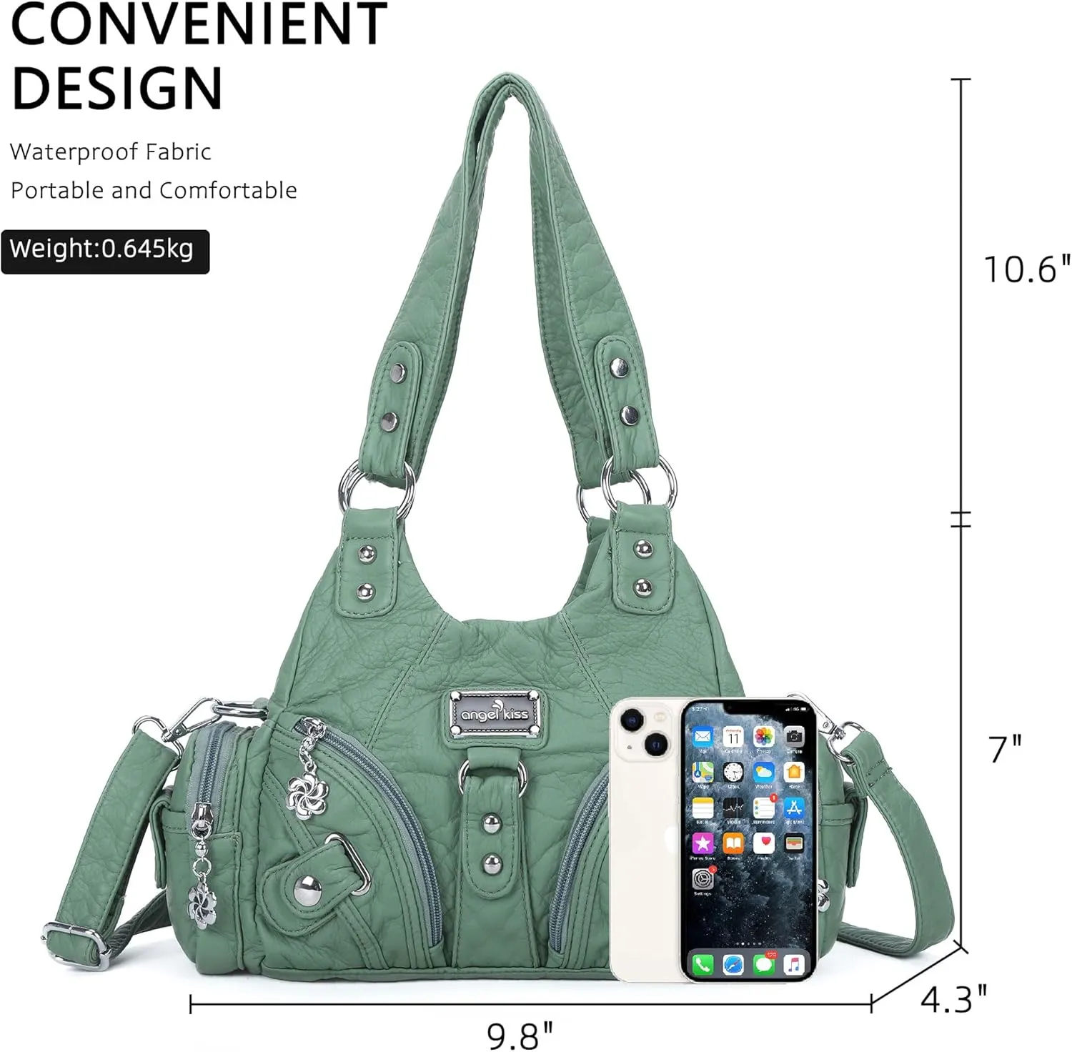 Angel Kiss Purses for Women Small Hobo Shoulder Bags Vagen Leather Multi-Pocket Tote Bag with Zipper