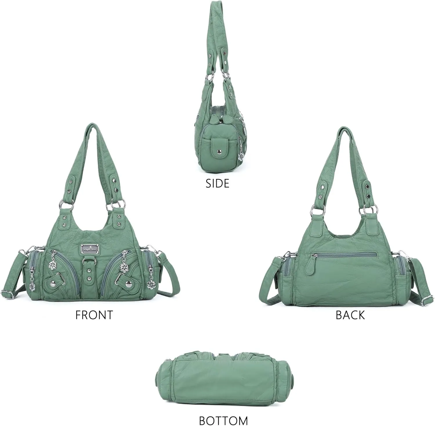 Angel Kiss Purses for Women Small Hobo Shoulder Bags Vagen Leather Multi-Pocket Tote Bag with Zipper