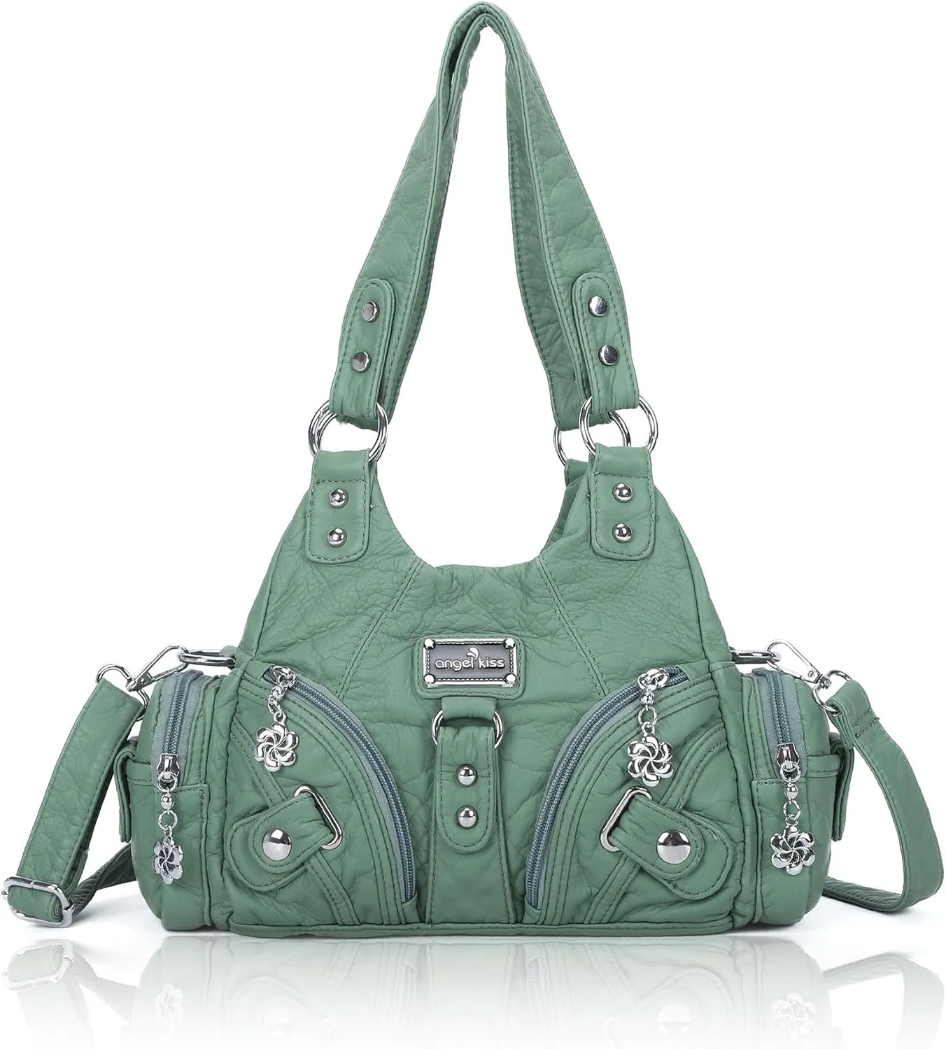 Angel Kiss Purses for Women Small Hobo Shoulder Bags Vagen Leather Multi-Pocket Tote Bag with Zipper