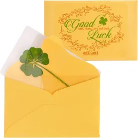 ARTMART Genuine Real 5 Five-Leaf Green Clover St. Saint Patric's Day Bookmarks Irish Shamrock Good Luck Charm for Smartphone Wallet Case Amulet Purse Coating Gift Thanks Card L