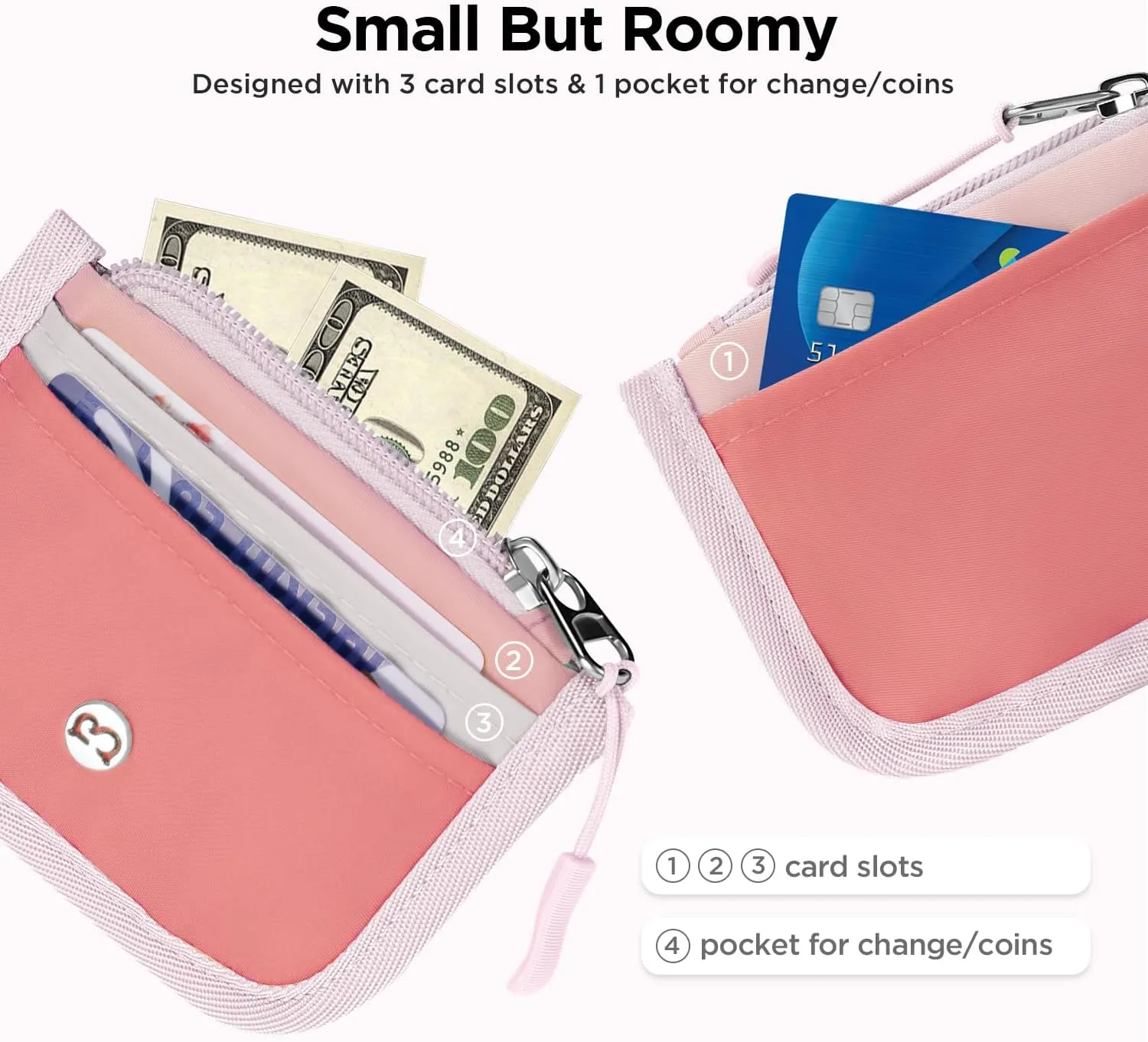 Babysun Mini Rfid Card Holder Slim Wallet with Change Zipper Pocket/3 Crad Slots/Key Ring, Small Wallet Thin Credit Card Wallet for Women & Men