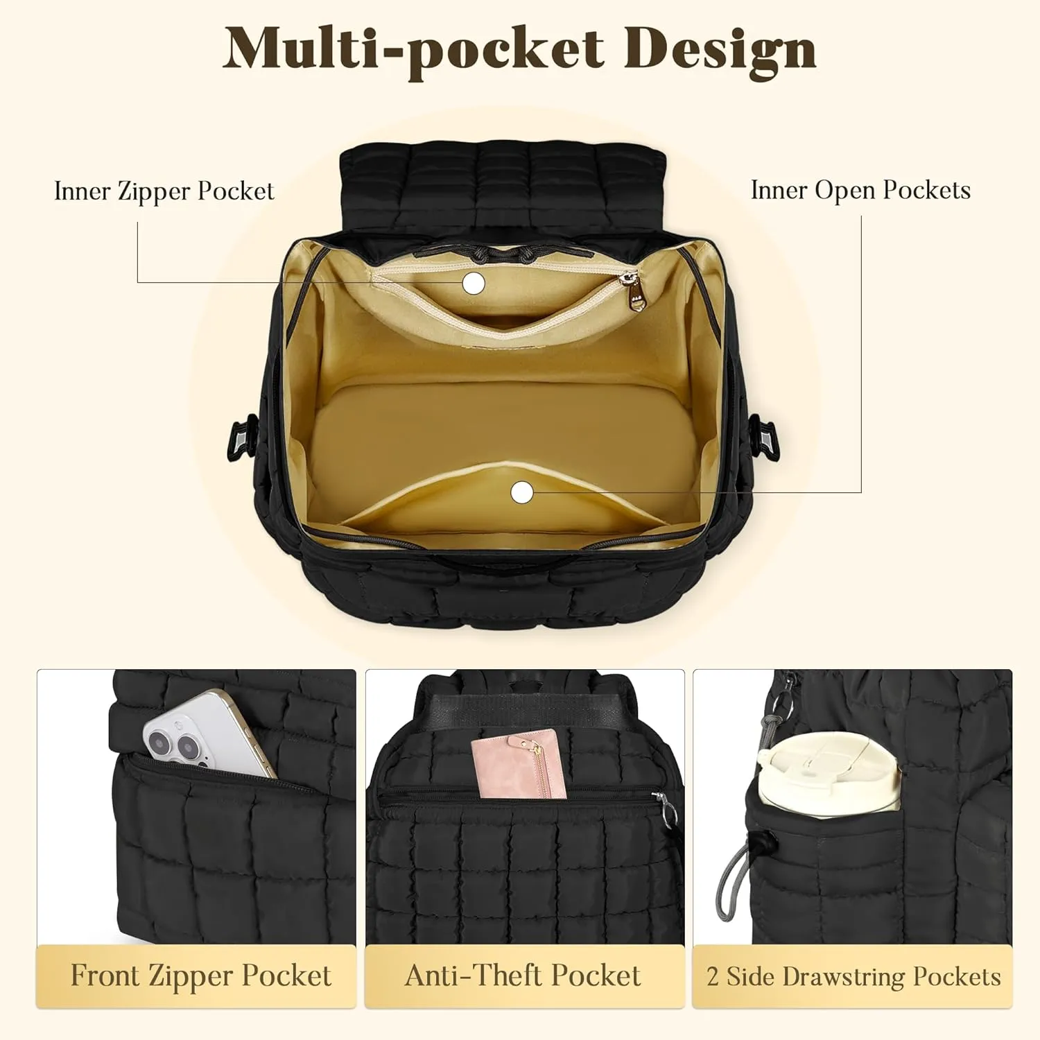Backpack for Women - Lightweight Puffer Quilted Travel Backpack - Small Casual Daily Daypack Purse for Women - Cute Fashion Carry on Daypack, Grey