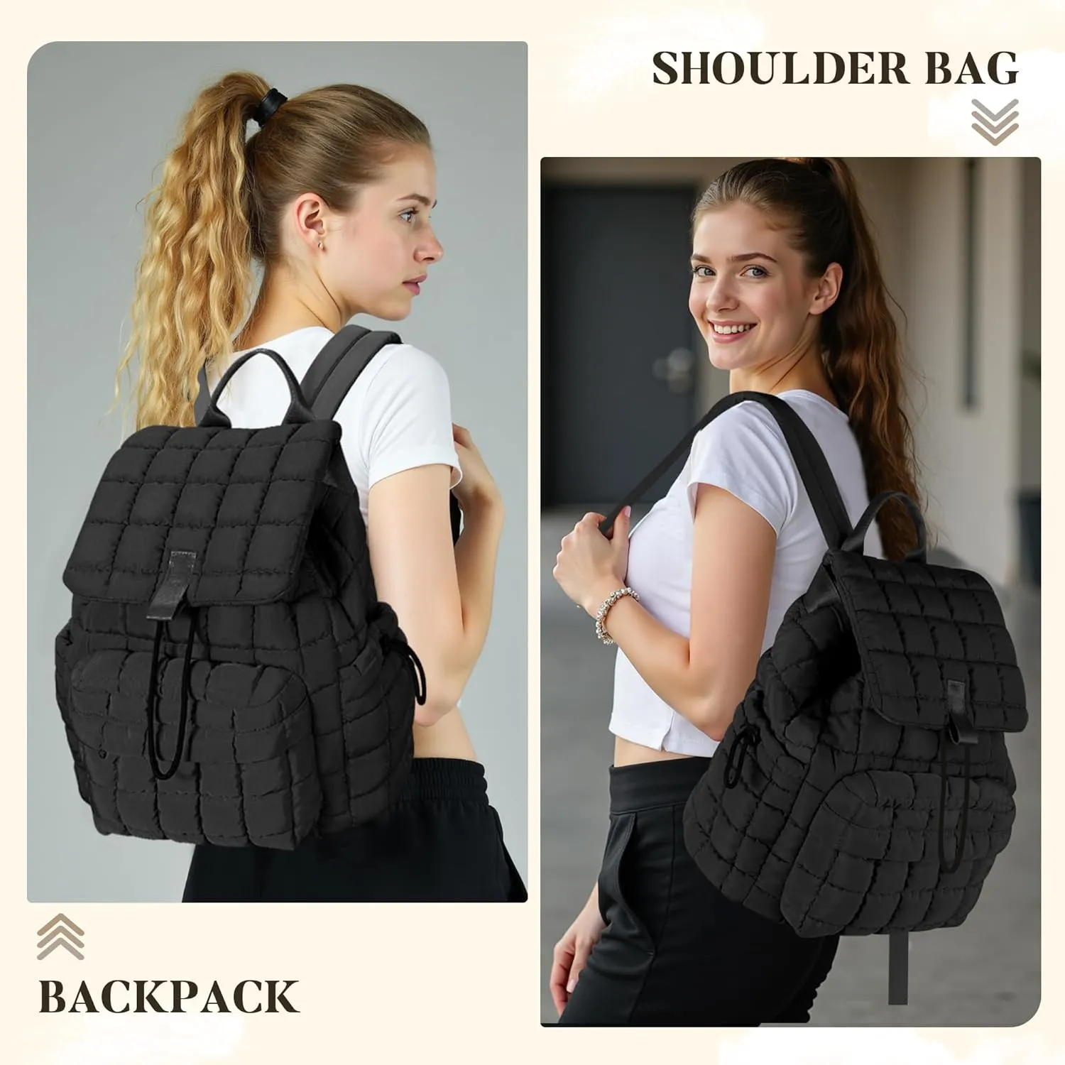 Backpack for Women - Lightweight Puffer Quilted Travel Backpack - Small Casual Daily Daypack Purse for Women - Cute Fashion Carry on Daypack, Grey