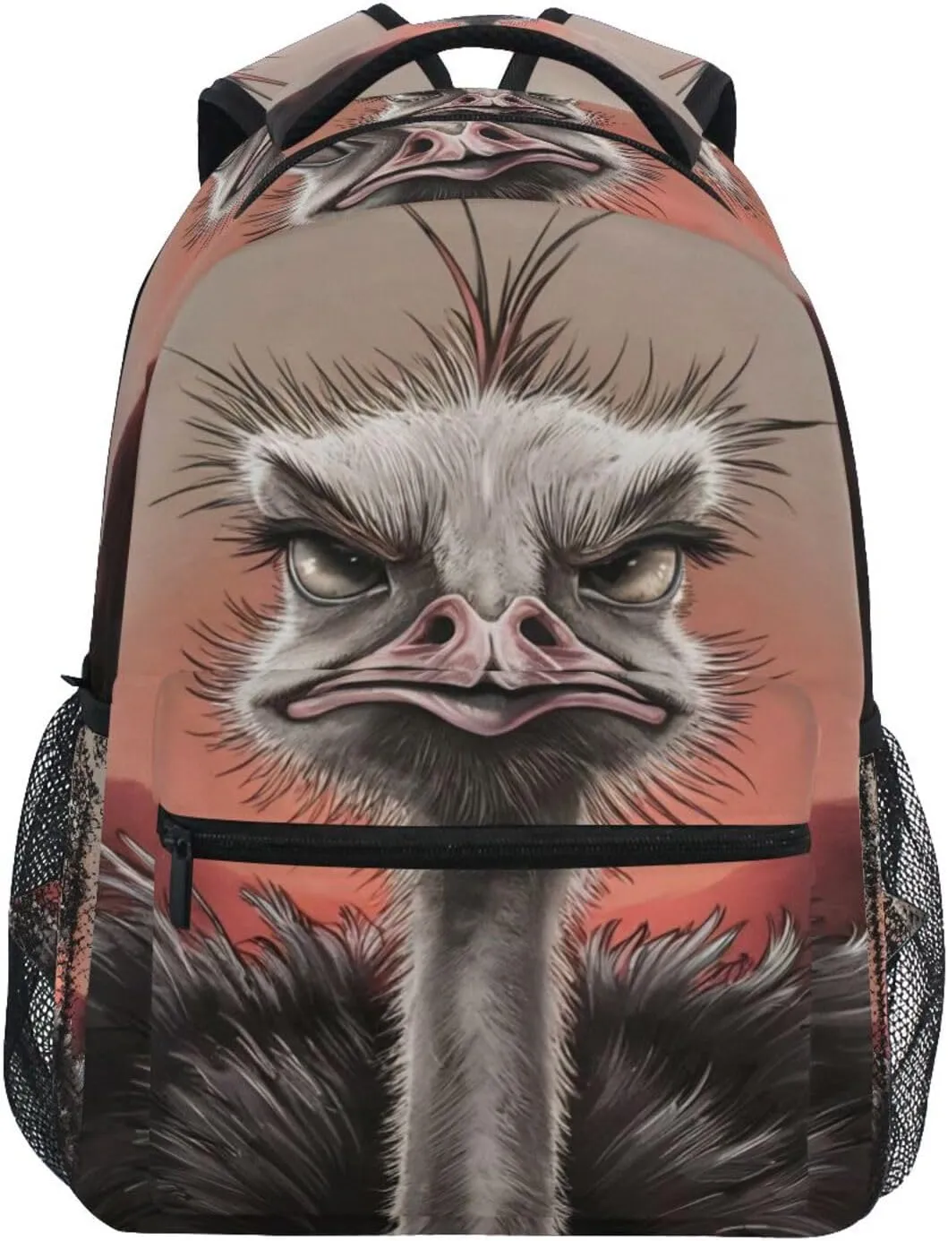 Backpack Ostrich Portrait Funny for School Boys Girls Laptop Travel Backpack Book Bag Daypack 11.4 16 In M