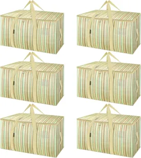BALEINE 6-Pack Oversized Moving Bags with Reinforced Handles, Heavy-Duty Storage Tote for Clothes, Moving Supplies (Color Strip, 6-Pack)