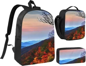 Blue Ridge Mountains print 3 Piece Backpack Bags with Lunch Box Pencil Case Set for Travel Work Camping Unisex