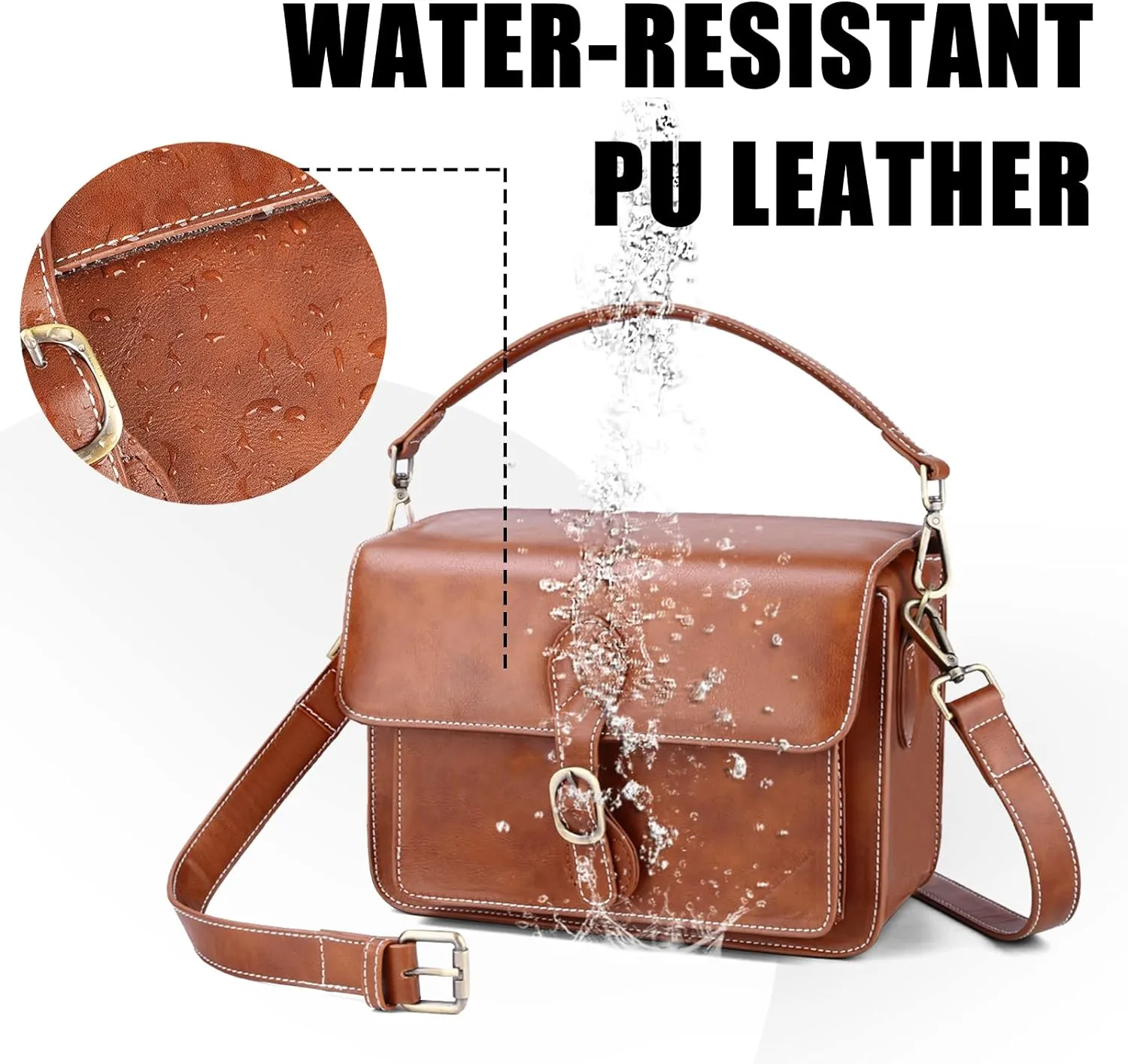 Cwatcun Camera Shoulder Bag Compact Camera Case Waterproof Retro Compatible for Canon Nikon Sony SLR DSLR Mirrorless Camera and Lens Brown, Small