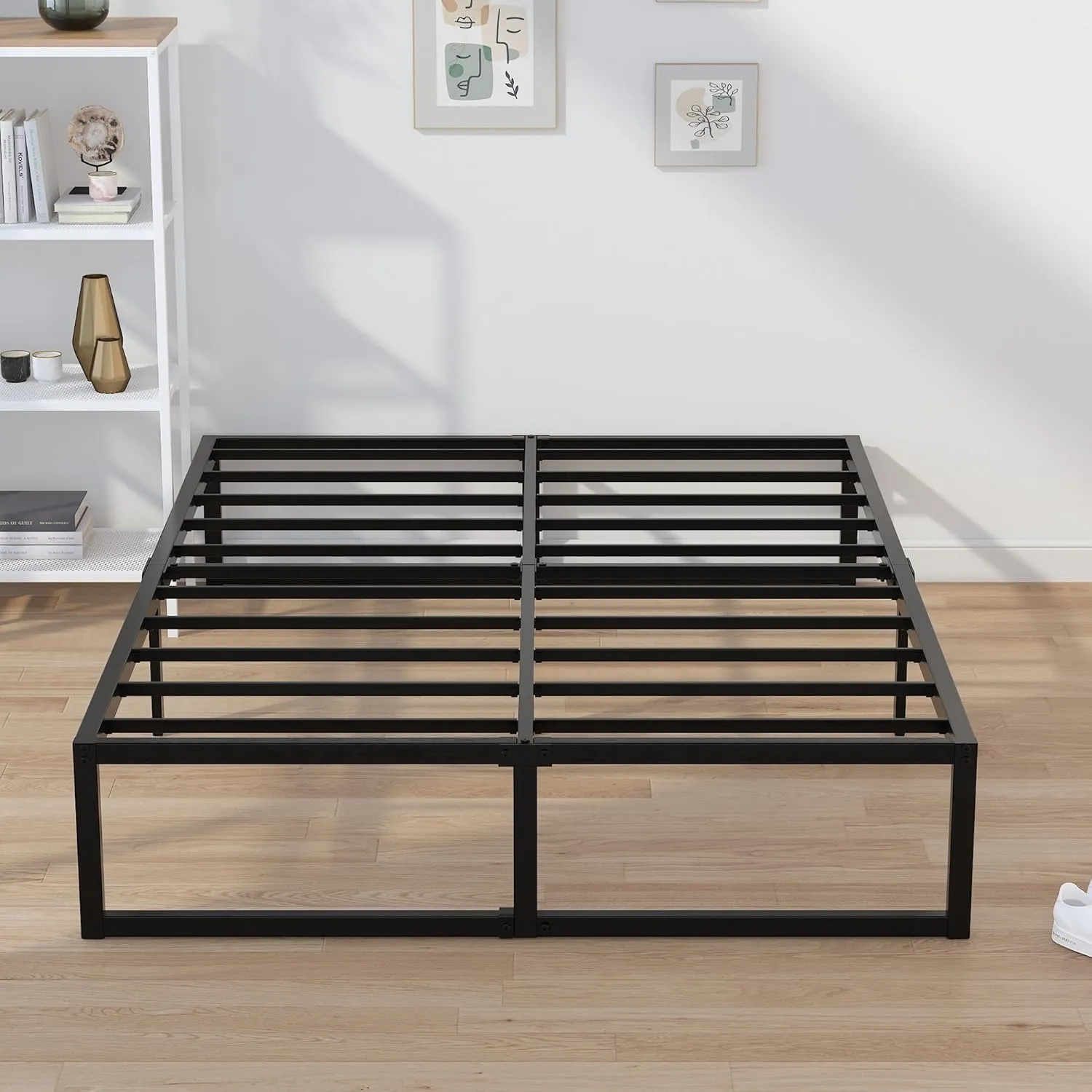 EMODA 14 Inch Full Size Bed Frame Heavy Duty Metal Platform No Box Spring Needed, Easy Assembly Noise Free, Black