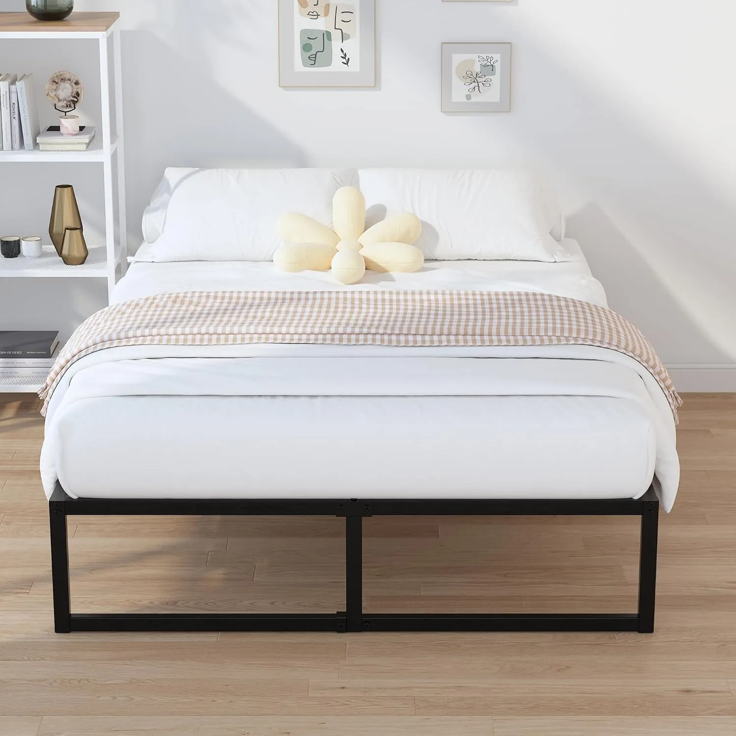 EMODA 14 Inch Full Size Bed Frame Heavy Duty Metal Platform No Box Spring Needed, Easy Assembly Noise Free, Black