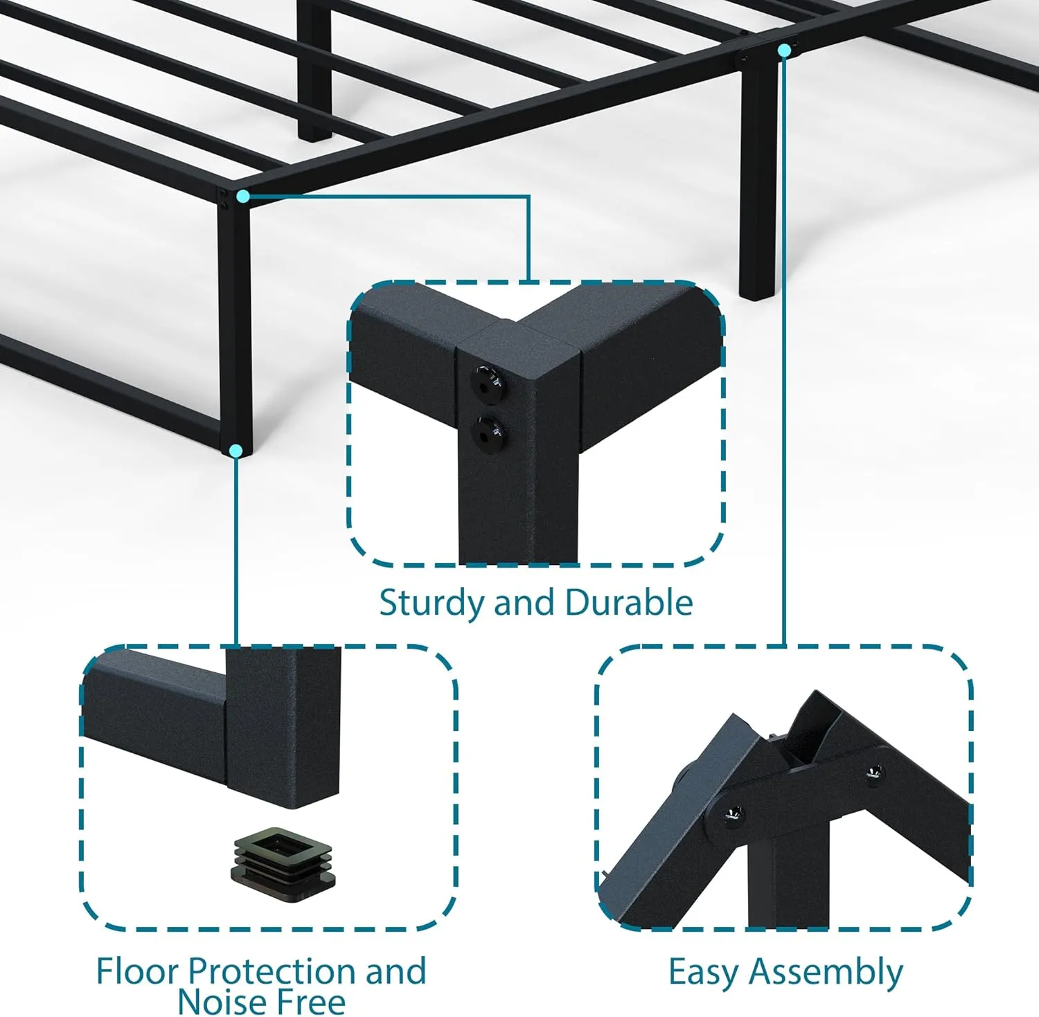 EMODA 14 Inch Full Size Bed Frame Heavy Duty Metal Platform No Box Spring Needed, Easy Assembly Noise Free, Black
