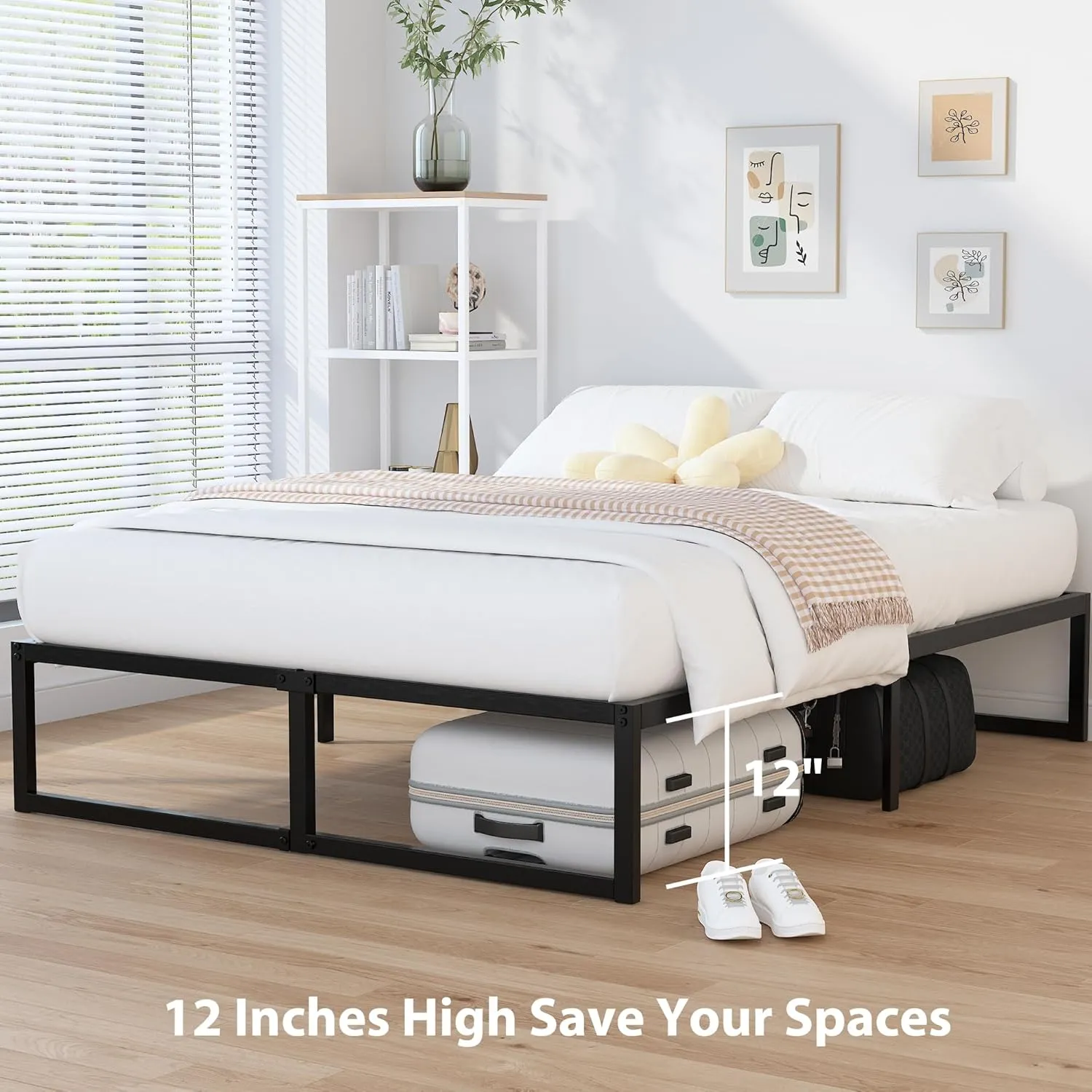 EMODA 14 Inch Full Size Bed Frame Heavy Duty Metal Platform No Box Spring Needed, Easy Assembly Noise Free, Black