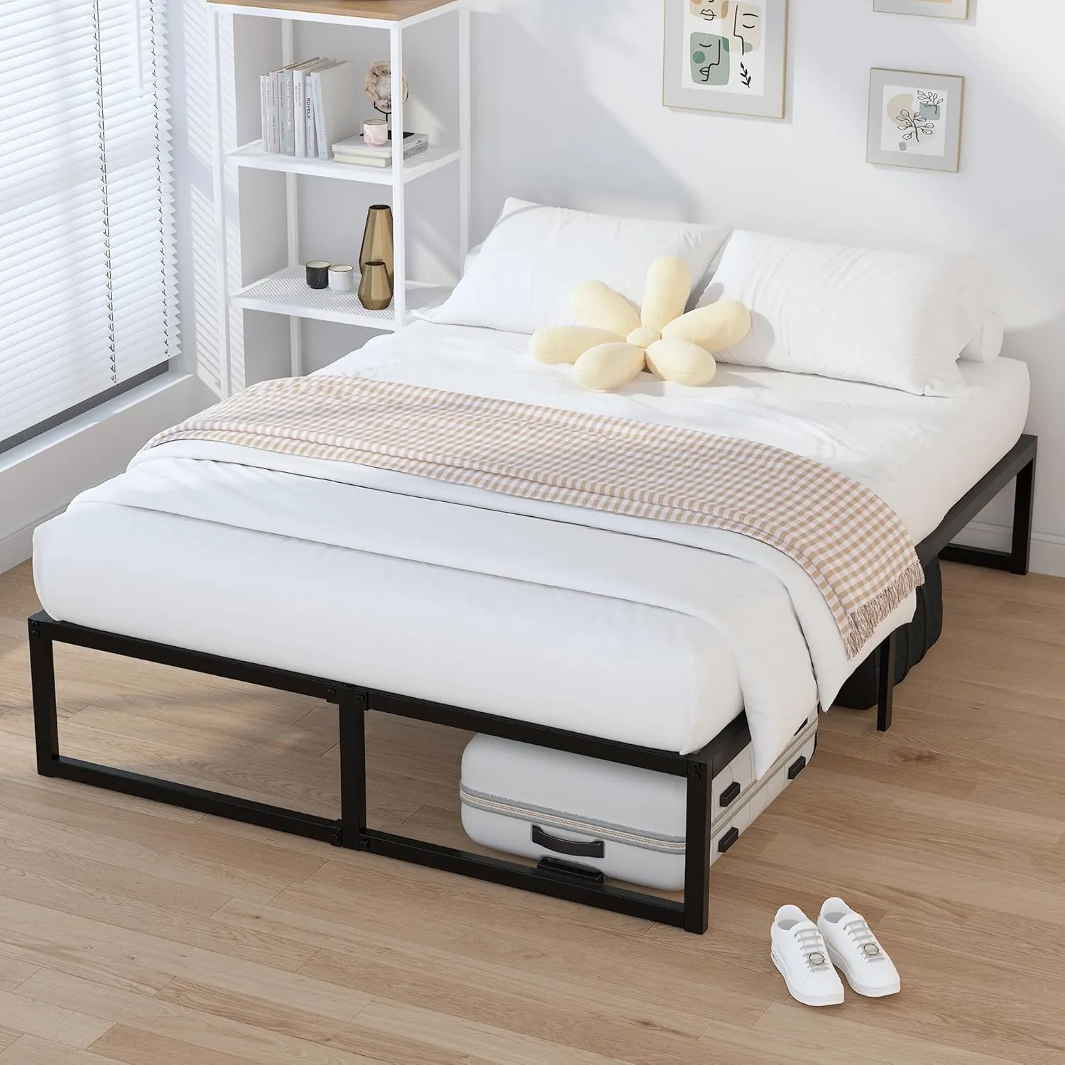 EMODA 14 Inch Full Size Bed Frame Heavy Duty Metal Platform No Box Spring Needed, Easy Assembly Noise Free, Black
