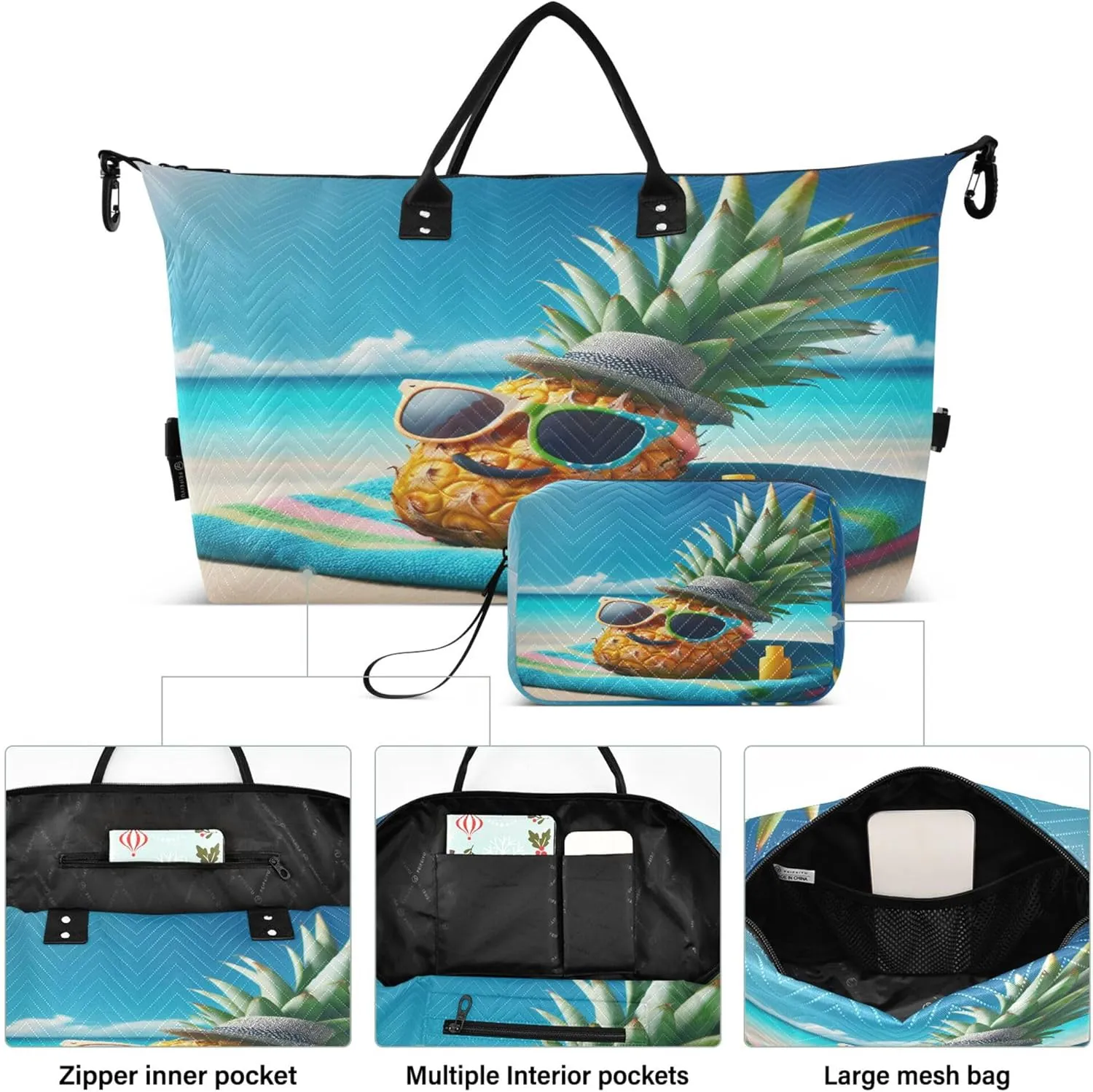 Exnundod Women Weekender Bags Pineapple Lying Beach Travel Duffel Bags Carry On Overnight Bag Summer Sunbath Large Hospital Tote Luggage