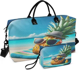 Exnundod Women Weekender Bags Pineapple Lying Beach Travel Duffel Bags Carry On Overnight Bag Summer Sunbath Large Hospital Tote Luggage