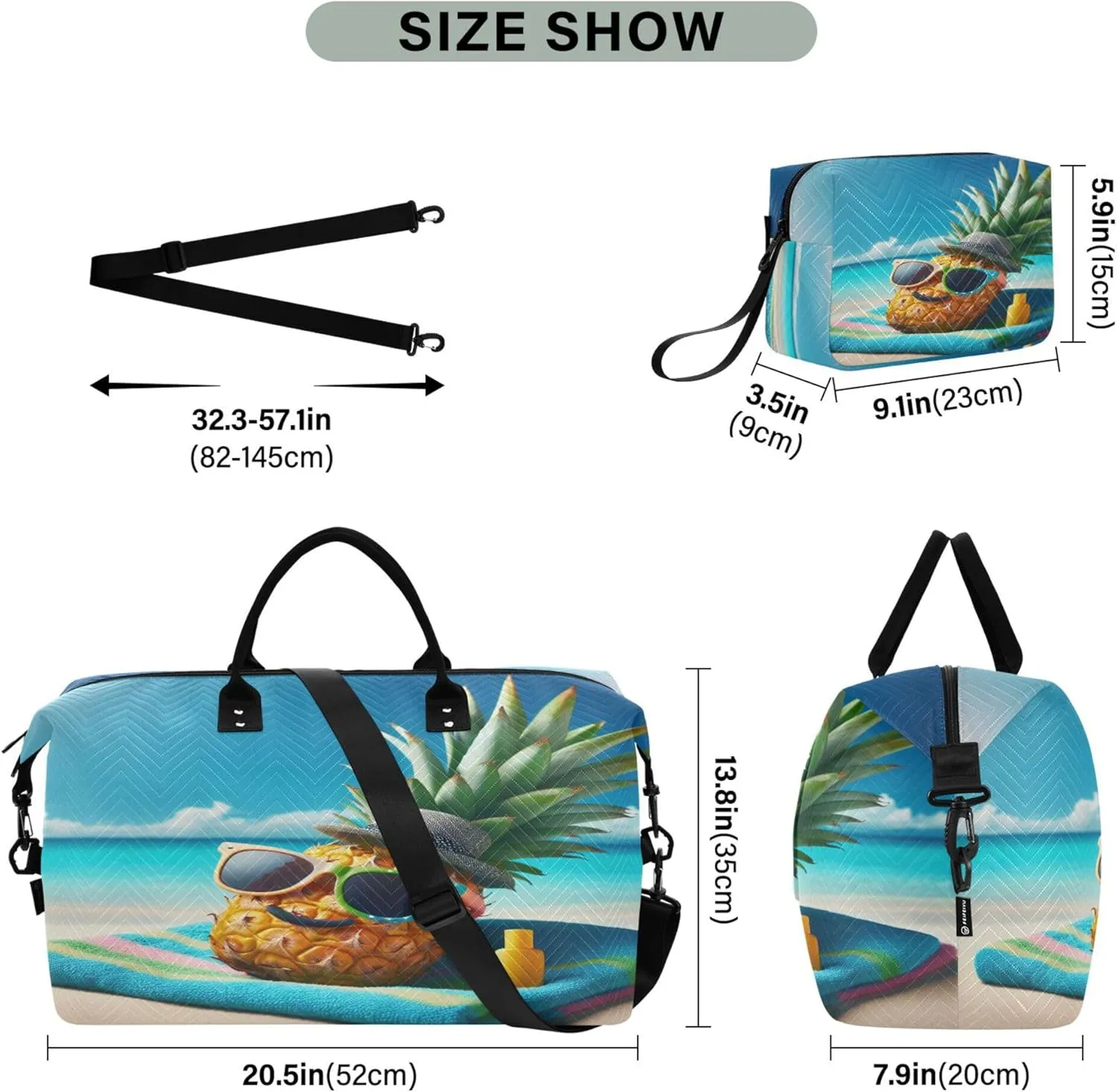 Exnundod Women Weekender Bags Pineapple Lying Beach Travel Duffel Bags Carry On Overnight Bag Summer Sunbath Large Hospital Tote Luggage