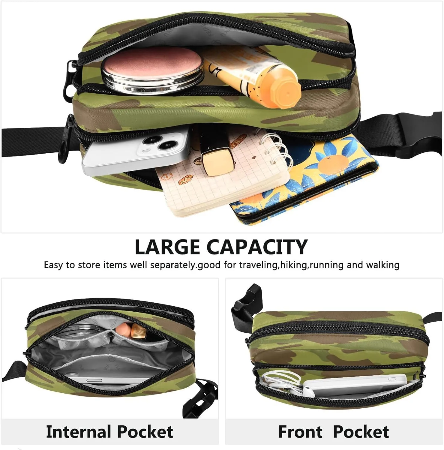 Fanny Pack Belt Bag for Women Men Army Pattern Fashion Waist Pack Waterproof Adjustable Cross Body Fanny Pack for Workout/Running/Hiking/Traveling/Cycling