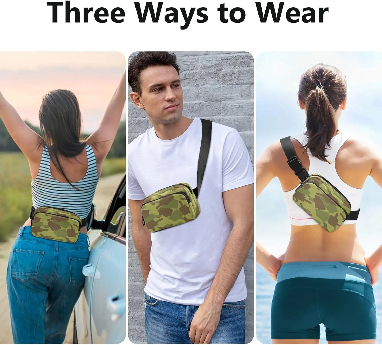 Fanny Pack Belt Bag for Women Men Army Pattern Fashion Waist Pack Waterproof Adjustable Cross Body Fanny Pack for Workout/Running/Hiking/Traveling/Cycling