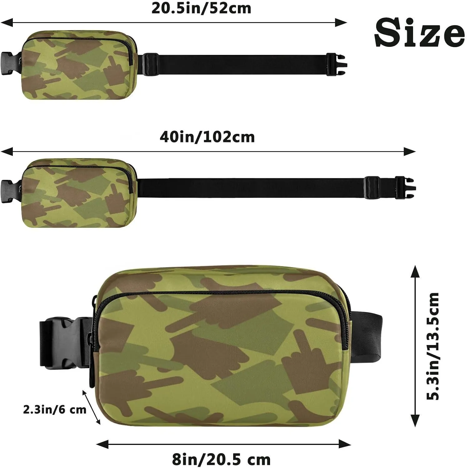 Fanny Pack Belt Bag for Women Men Army Pattern Fashion Waist Pack Waterproof Adjustable Cross Body Fanny Pack for Workout/Running/Hiking/Traveling/Cycling