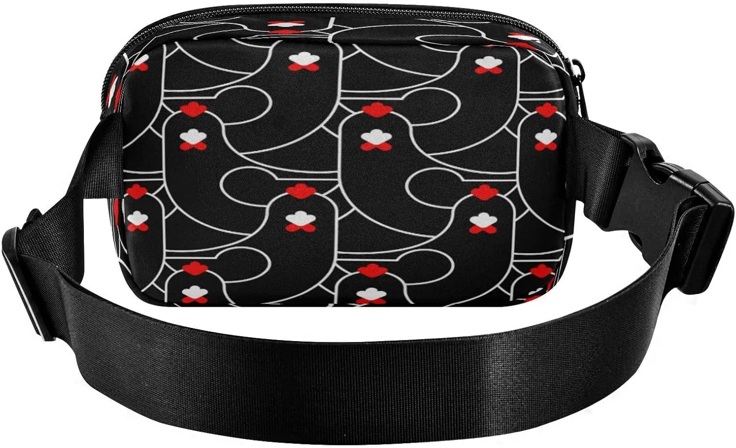 Fanny Pack Belt Bag for Women Men Black Chicken Head Pattern Fashion Waist Pack Waterproof Adjustable Cross Body Fanny Pack for Workout/Running/Hiking/Traveling/Cycling