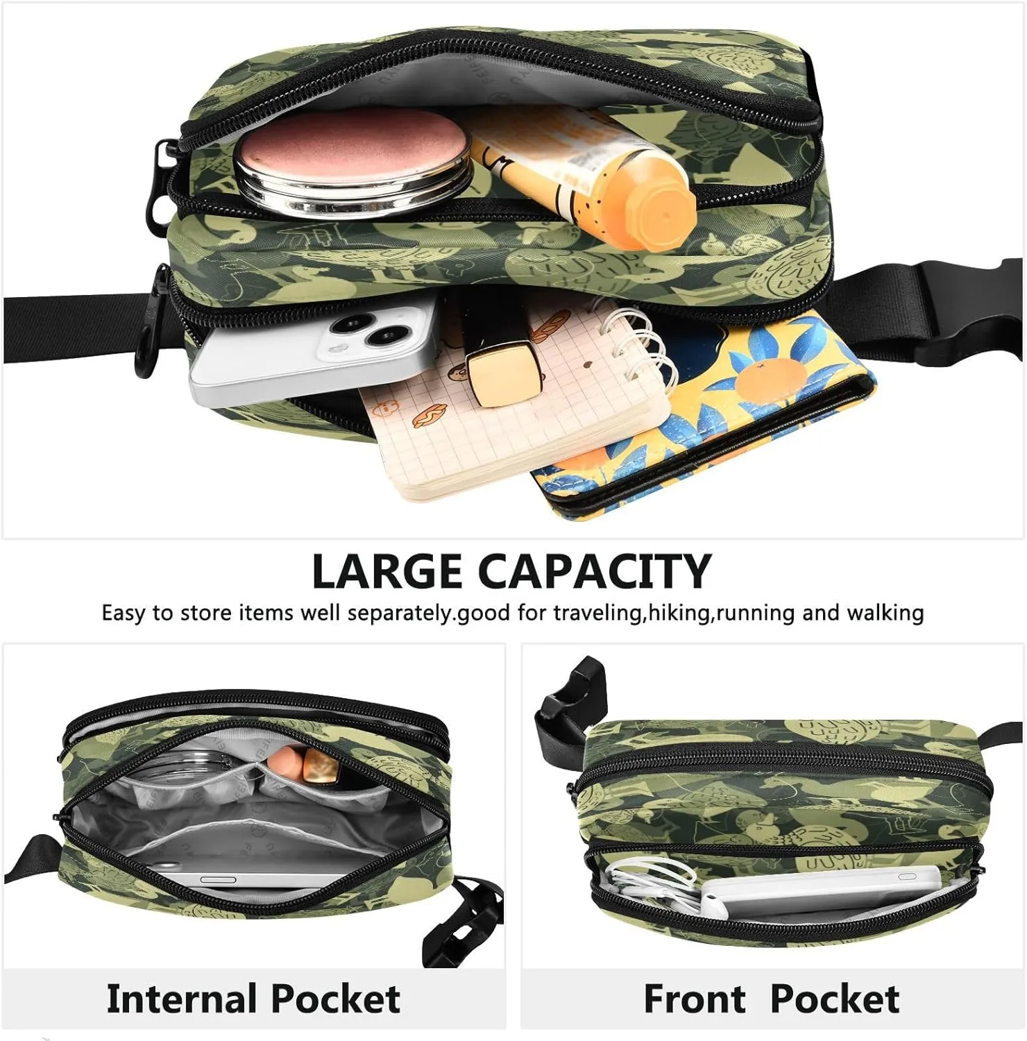 Fanny Pack Belt Bag for Women Men Duck Military Pattern Fashion Waist Pack Waterproof Adjustable Cross Body Fanny Pack for Workout/Running/Hiking/Traveling/Cycling