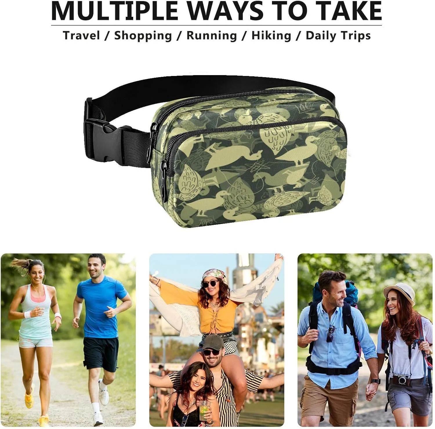 Fanny Pack Belt Bag for Women Men Duck Military Pattern Fashion Waist Pack Waterproof Adjustable Cross Body Fanny Pack for Workout/Running/Hiking/Traveling/Cycling