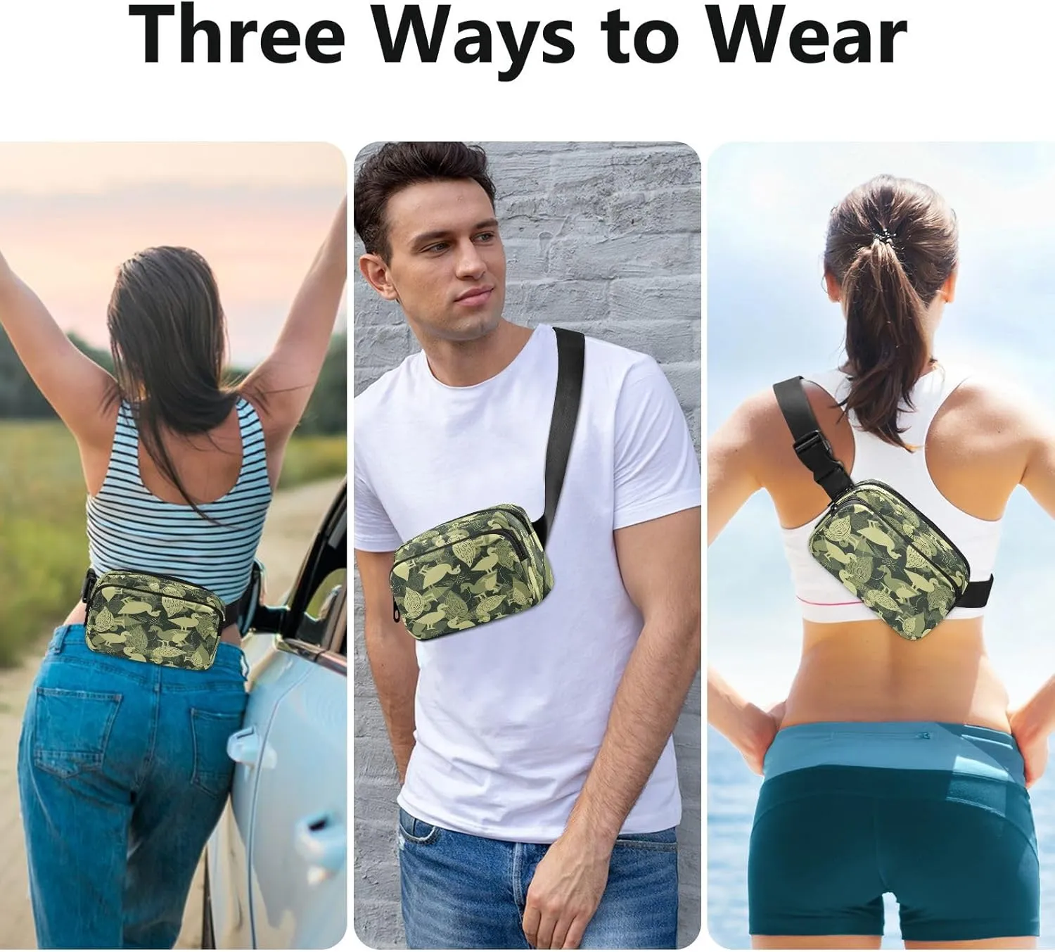 Fanny Pack Belt Bag for Women Men Duck Military Pattern Fashion Waist Pack Waterproof Adjustable Cross Body Fanny Pack for Workout/Running/Hiking/Traveling/Cycling