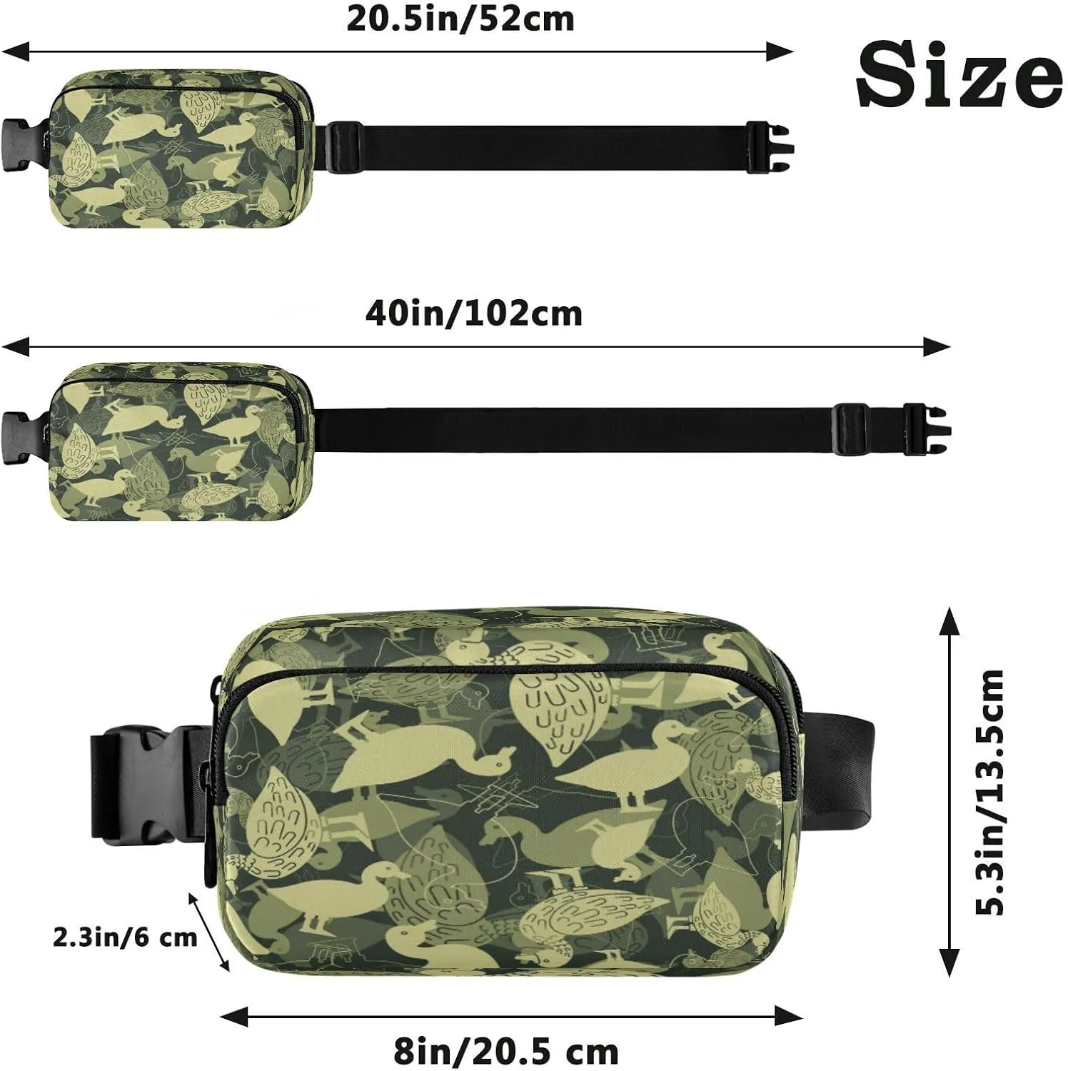 Fanny Pack Belt Bag for Women Men Duck Military Pattern Fashion Waist Pack Waterproof Adjustable Cross Body Fanny Pack for Workout/Running/Hiking/Traveling/Cycling