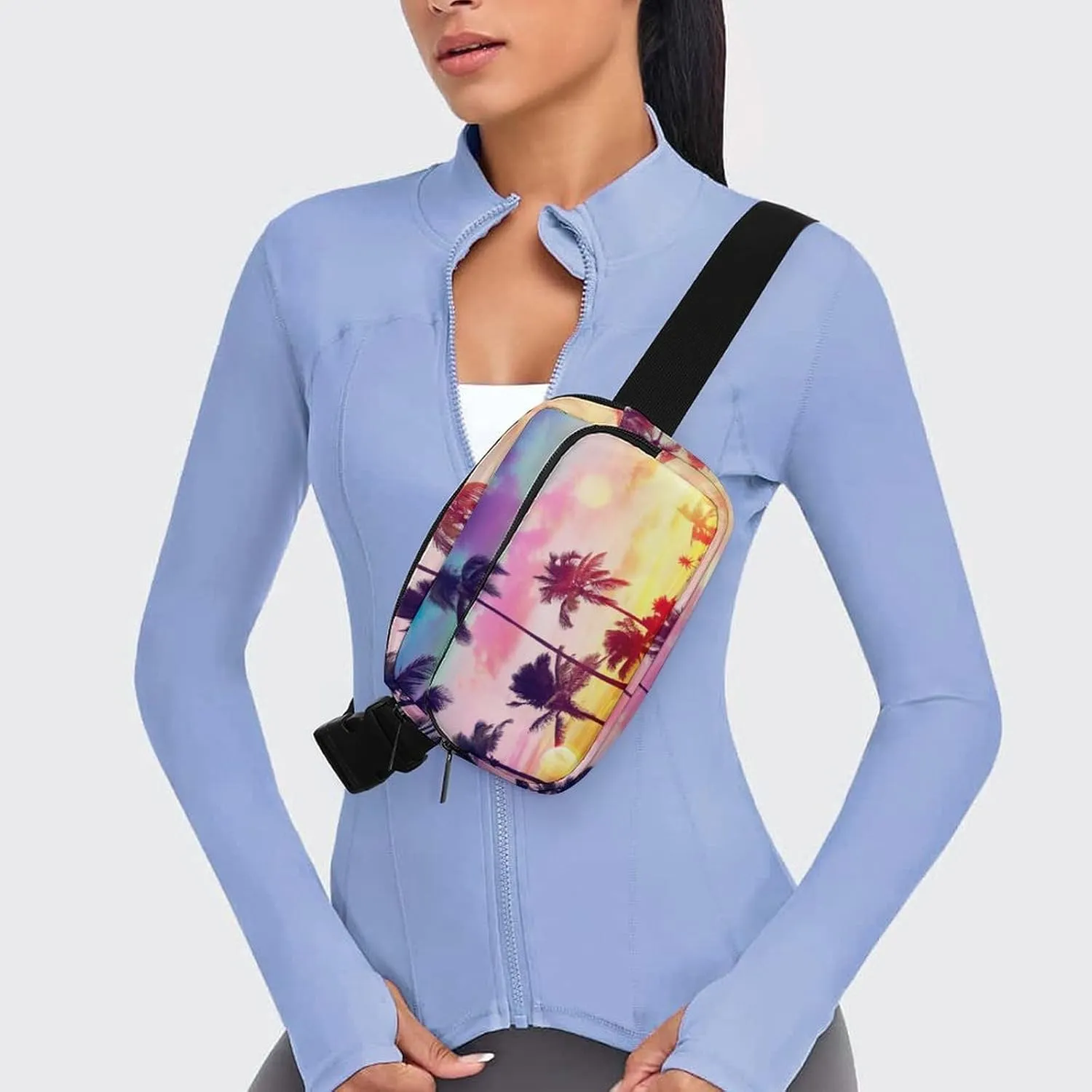 Fanny Pack for Women Men Tropical Palm Trees Belt Bag Sunset Waist Pack Bum Bag for Running Cycling Hiking Travel Workout with Adjustable Strap