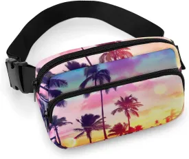 Fanny Pack for Women Men Tropical Palm Trees Belt Bag Sunset Waist Pack Bum Bag for Running Cycling Hiking Travel Workout with Adjustable Strap