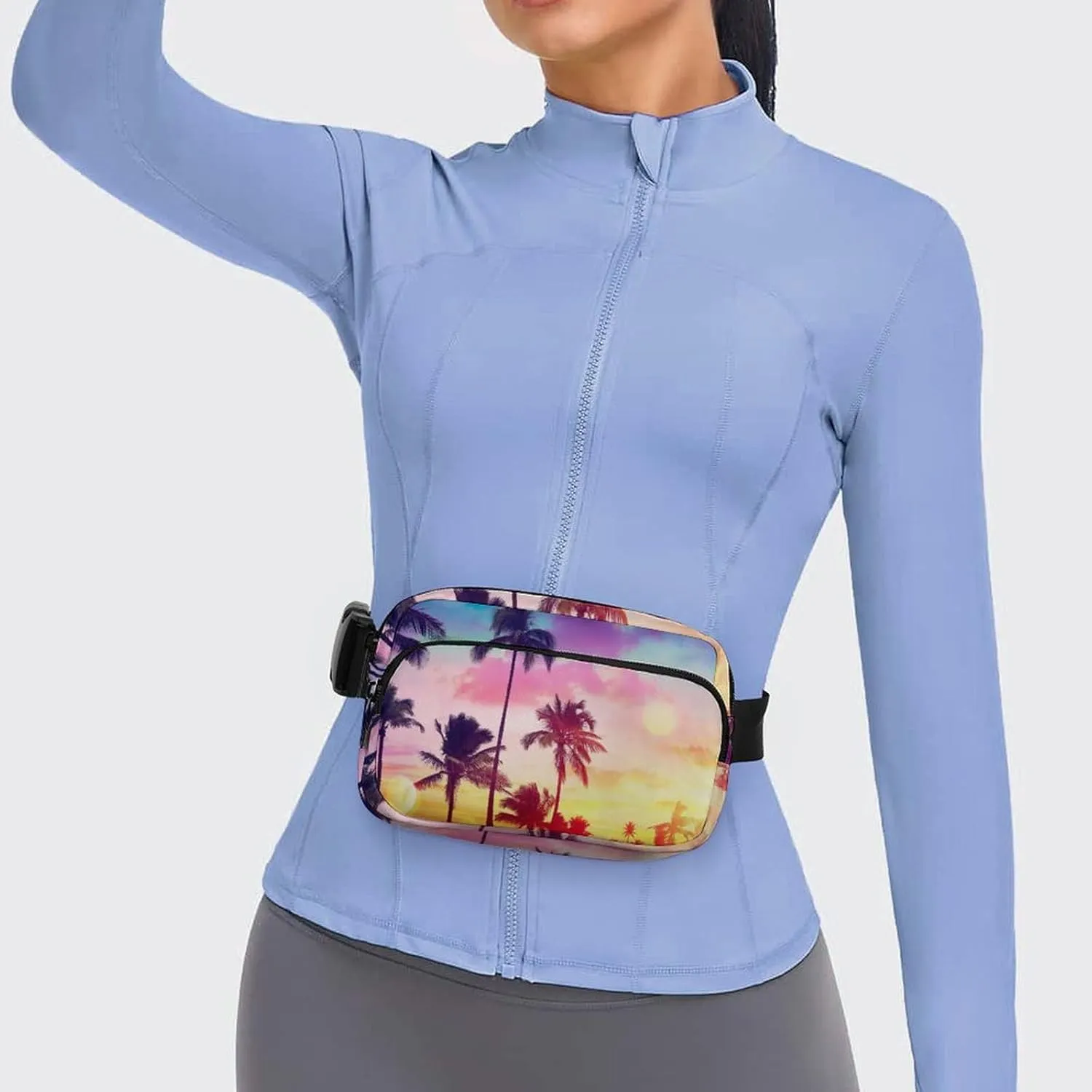 Fanny Pack for Women Men Tropical Palm Trees Belt Bag Sunset Waist Pack Bum Bag for Running Cycling Hiking Travel Workout with Adjustable Strap
