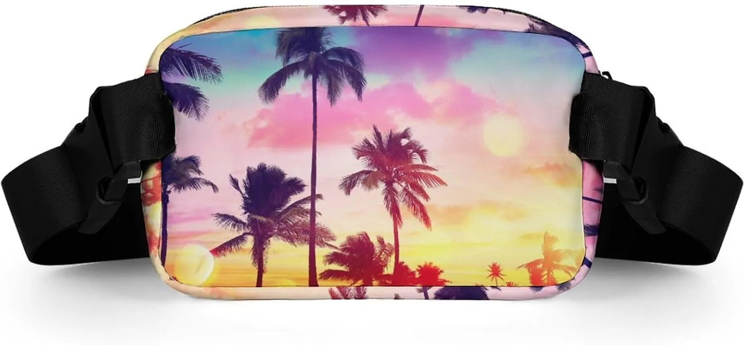 Fanny Pack for Women Men Tropical Palm Trees Belt Bag Sunset Waist Pack Bum Bag for Running Cycling Hiking Travel Workout with Adjustable Strap