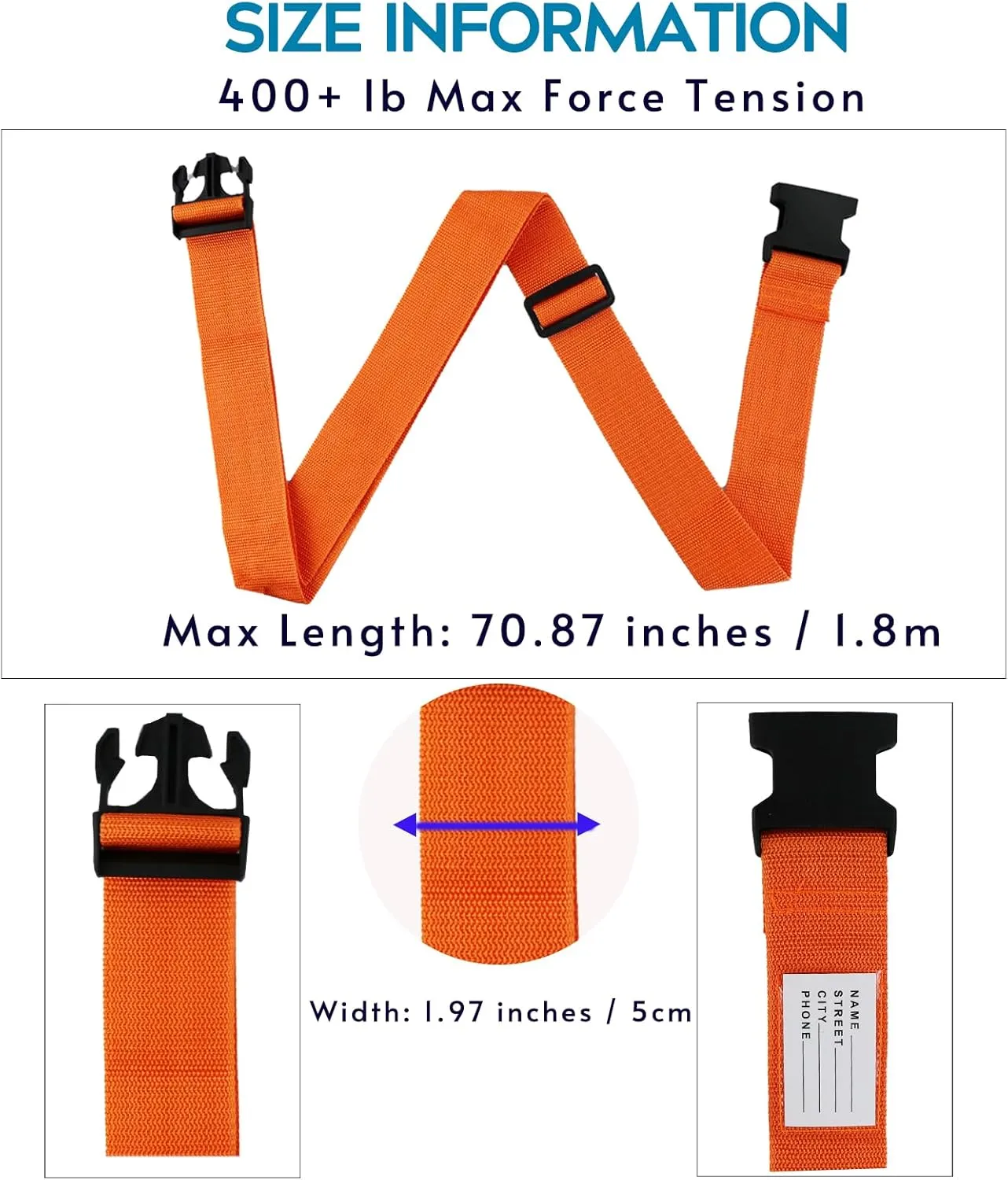 Ferris 4 Pack Luggage Straps TSA Approved - Adjustable Luggage Strap Belt for Suitcases and Bags with Buckle Closure, Travel Accessory (Orange)