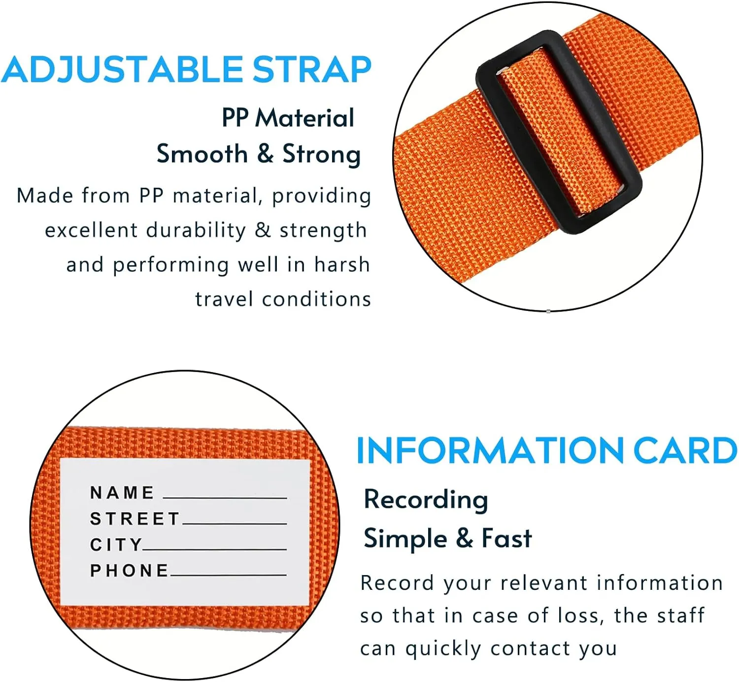 Ferris 4 Pack Luggage Straps TSA Approved - Adjustable Luggage Strap Belt for Suitcases and Bags with Buckle Closure, Travel Accessory (Orange)