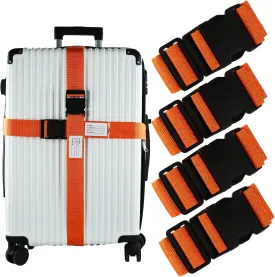 Ferris 4 Pack Luggage Straps TSA Approved - Adjustable Luggage Strap Belt for Suitcases and Bags with Buckle Closure, Travel Accessory (Orange)