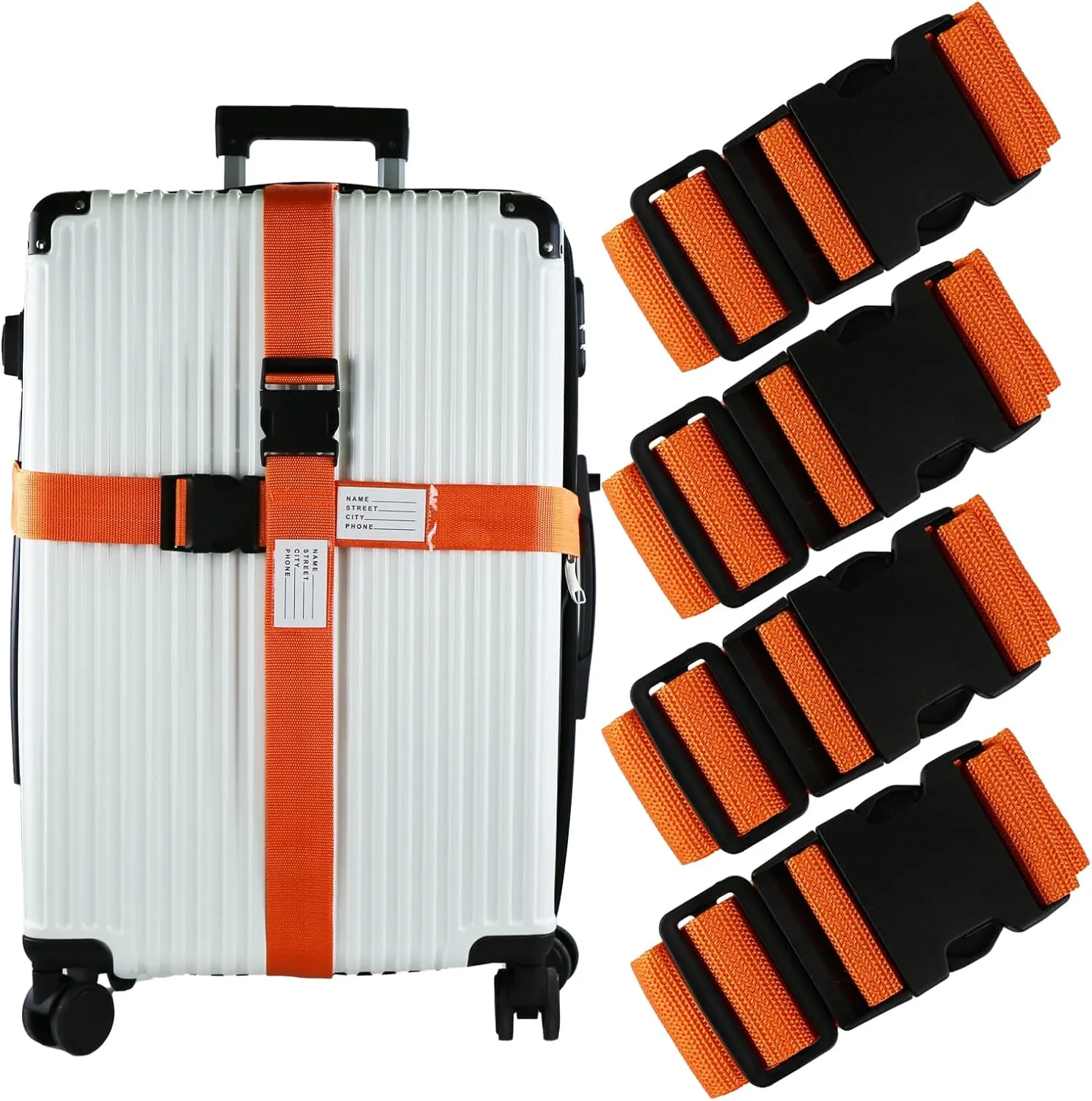 Ferris 4 Pack Luggage Straps TSA Approved - Adjustable Luggage Strap Belt for Suitcases and Bags with Buckle Closure, Travel Accessory (Orange)