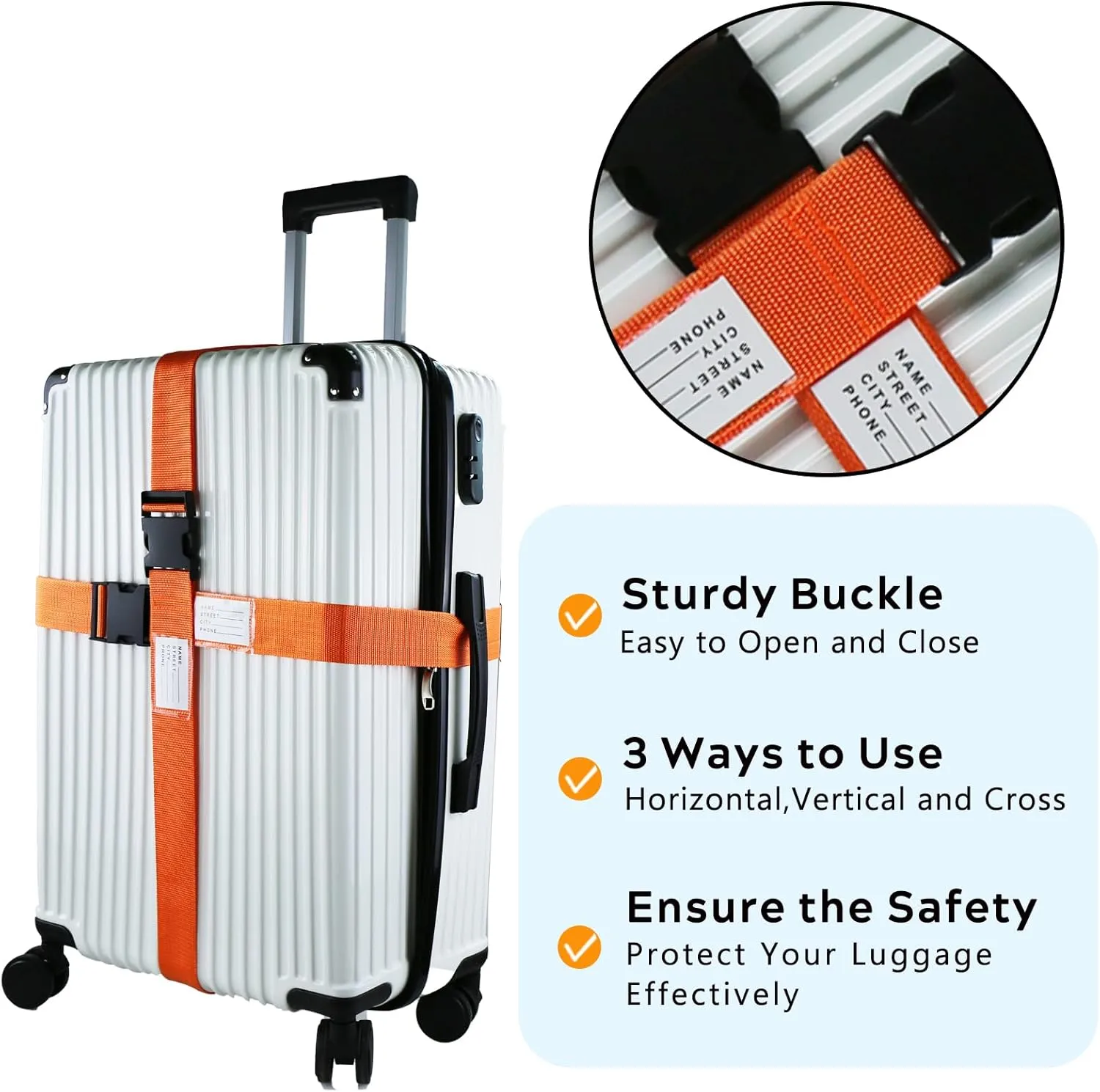 Ferris 4 Pack Luggage Straps TSA Approved - Adjustable Luggage Strap Belt for Suitcases and Bags with Buckle Closure, Travel Accessory (Orange)