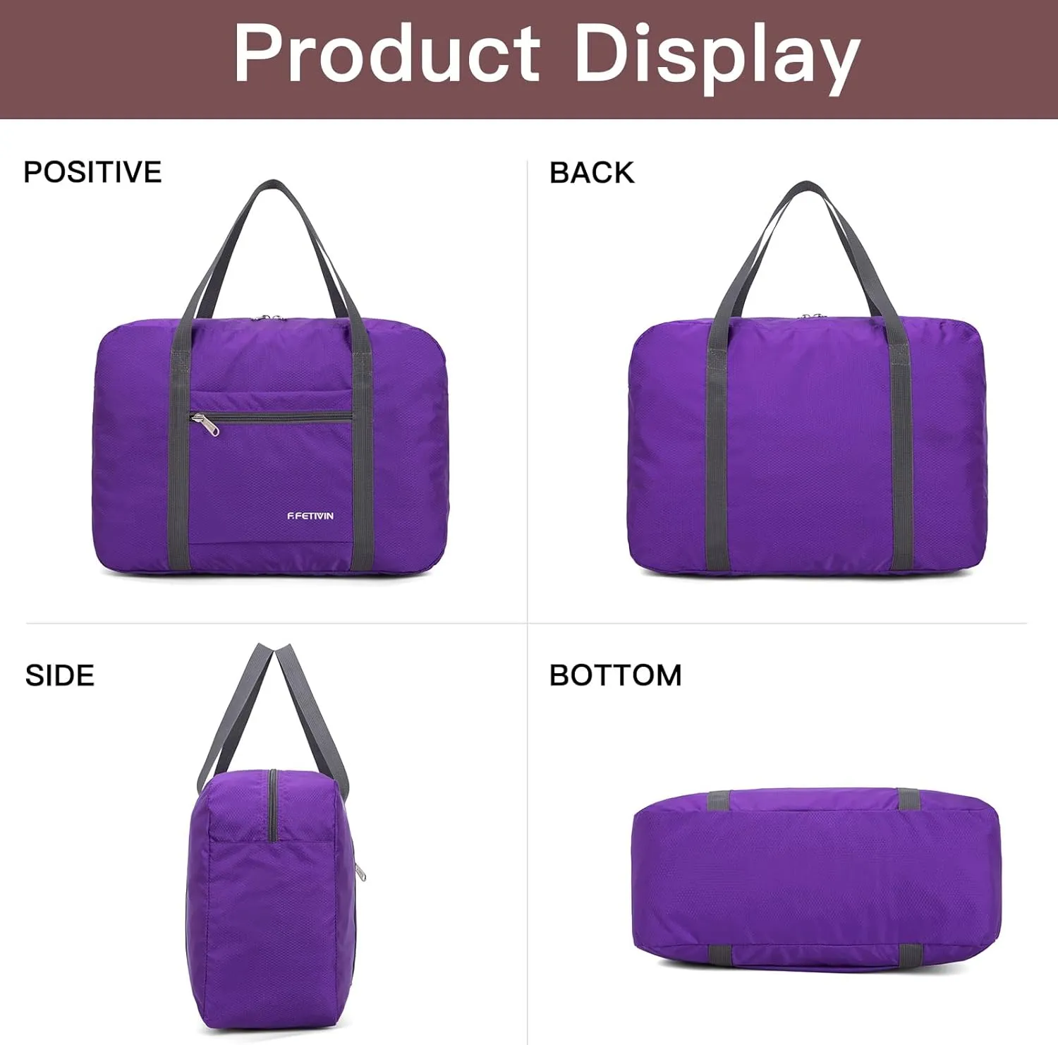 F.FETIVIN Personal item travel bag 17.7x12.6x6.3 for Spirit Airlines Lightweight carry on duffle bag waterproof for Gym,Sports,Vacation(Purple)