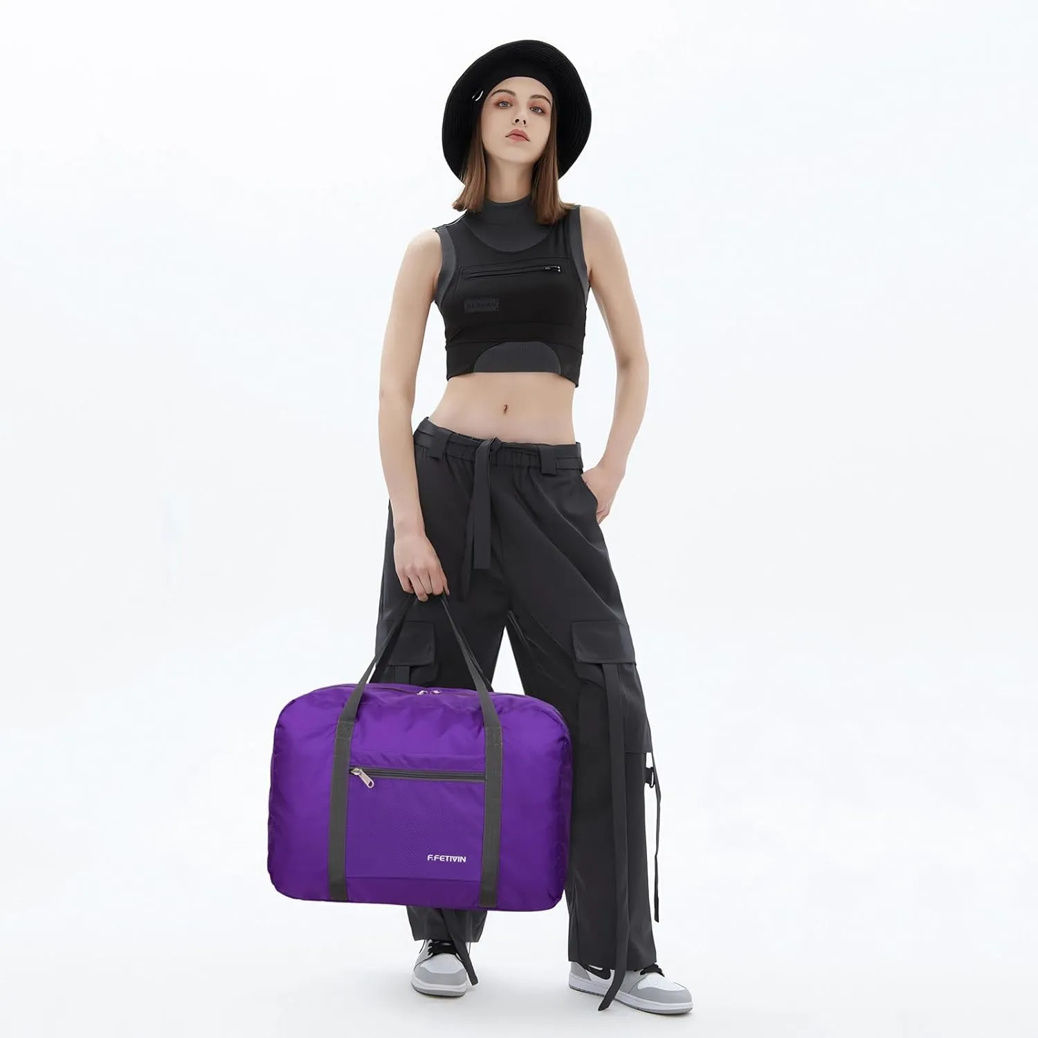 F.FETIVIN Personal item travel bag 17.7x12.6x6.3 for Spirit Airlines Lightweight carry on duffle bag waterproof for Gym,Sports,Vacation(Purple)