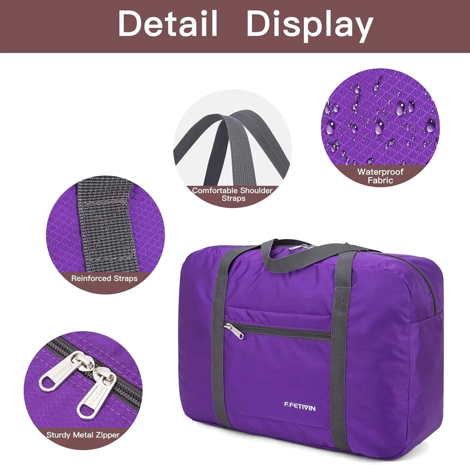 F.FETIVIN Personal item travel bag 17.7x12.6x6.3 for Spirit Airlines Lightweight carry on duffle bag waterproof for Gym,Sports,Vacation(Purple)