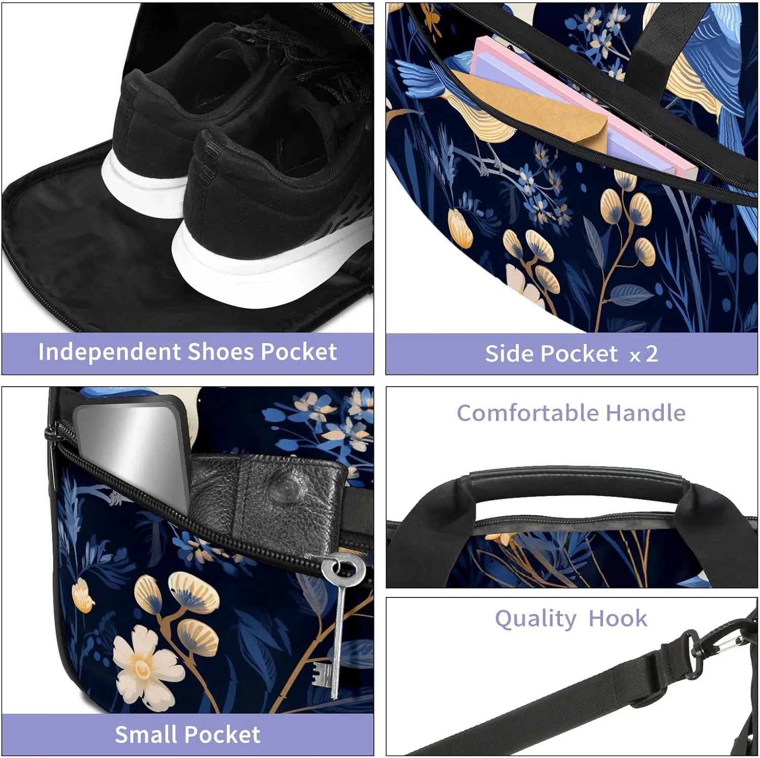 Gym Bag for Women, Carry on Weekender Overnight Bag, Travel Duffel Bags, Personal Item Travel Bag Tote Bag Workout Dance Bag, Chinese Painting Bird - 53