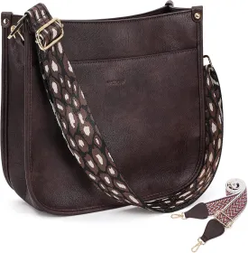 HKCLUF Crossbody Bags for Women Trendy Vegan Leather Hobo Handbags With 2PCS Adjustable Guitar Strap Shoulder Bucket Bags
