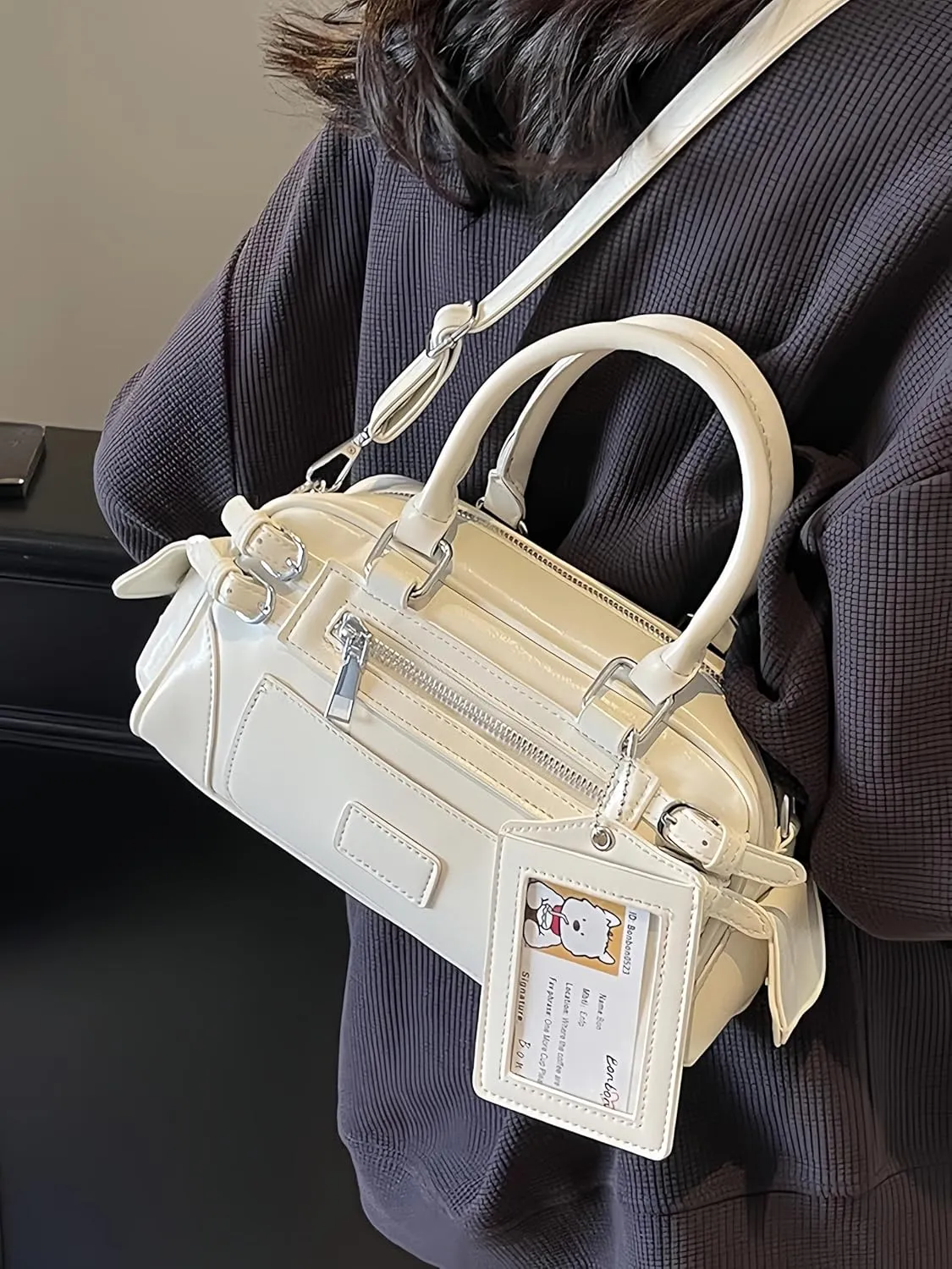 Juminocore Shoulder Purse with Card Sleeve Cute Y2k Top Handle Boston Bag Crossbody Bags Handbag Y2k Stuff
